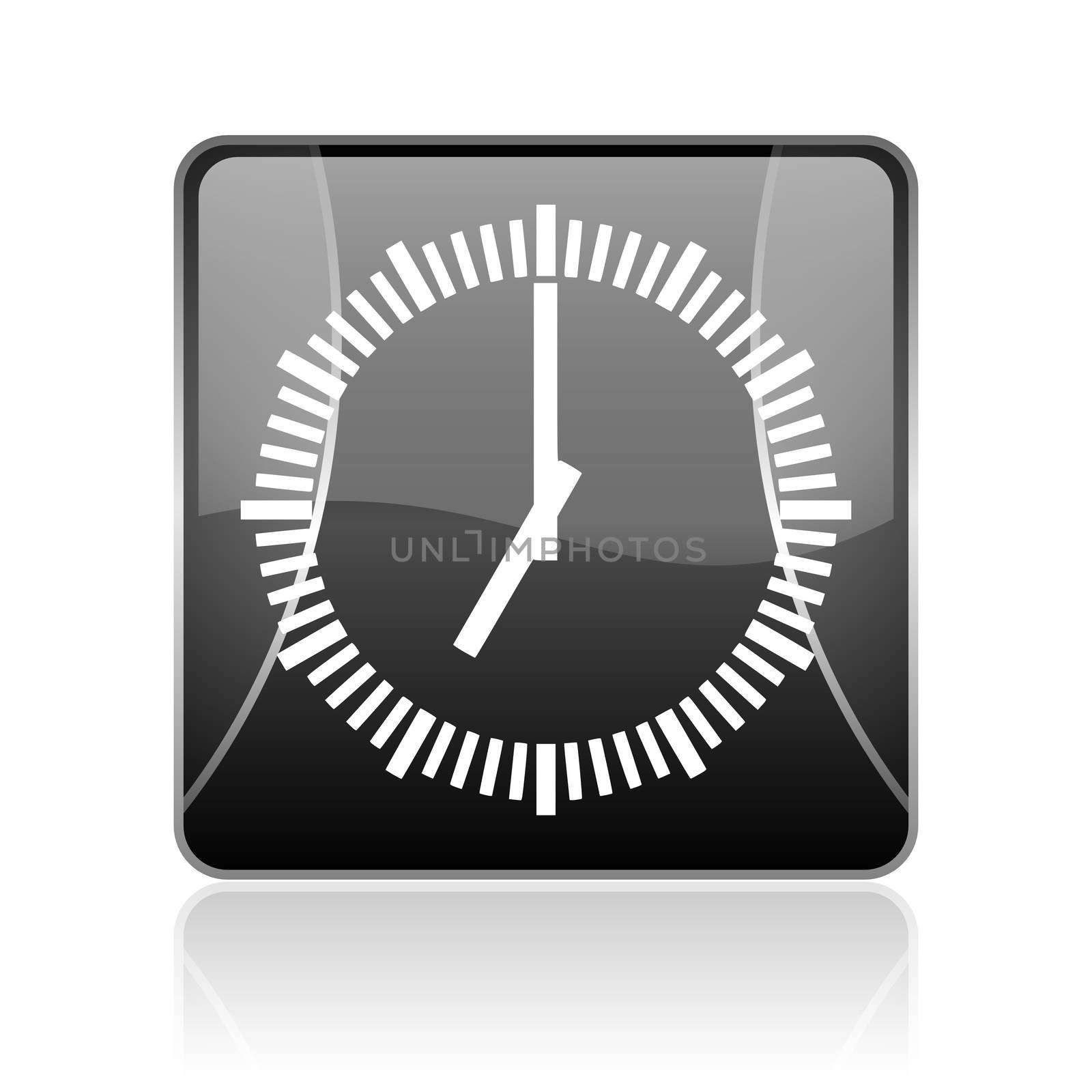 black modern square web glossy icon on white background with reflaction