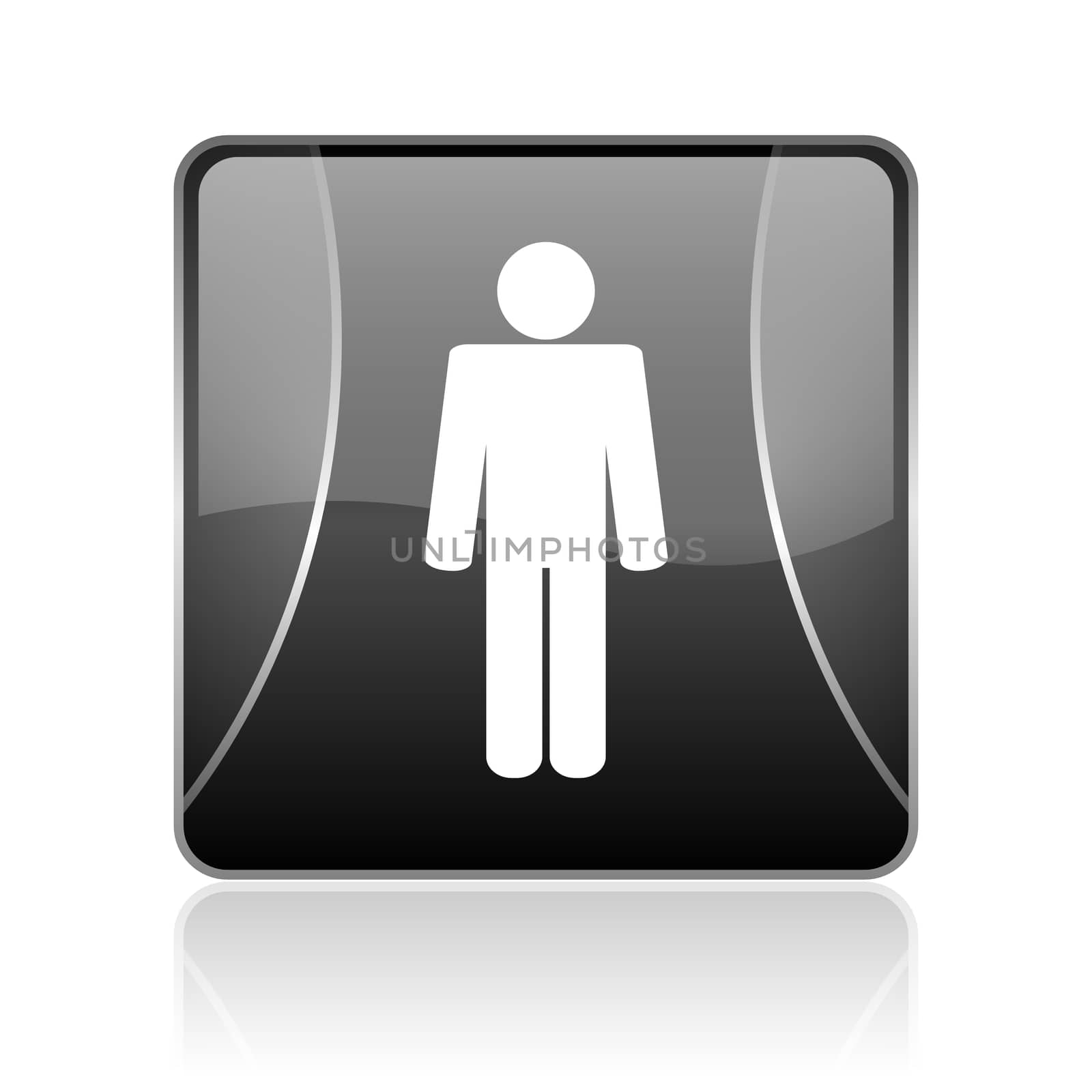 black modern square web glossy icon on white background with reflaction