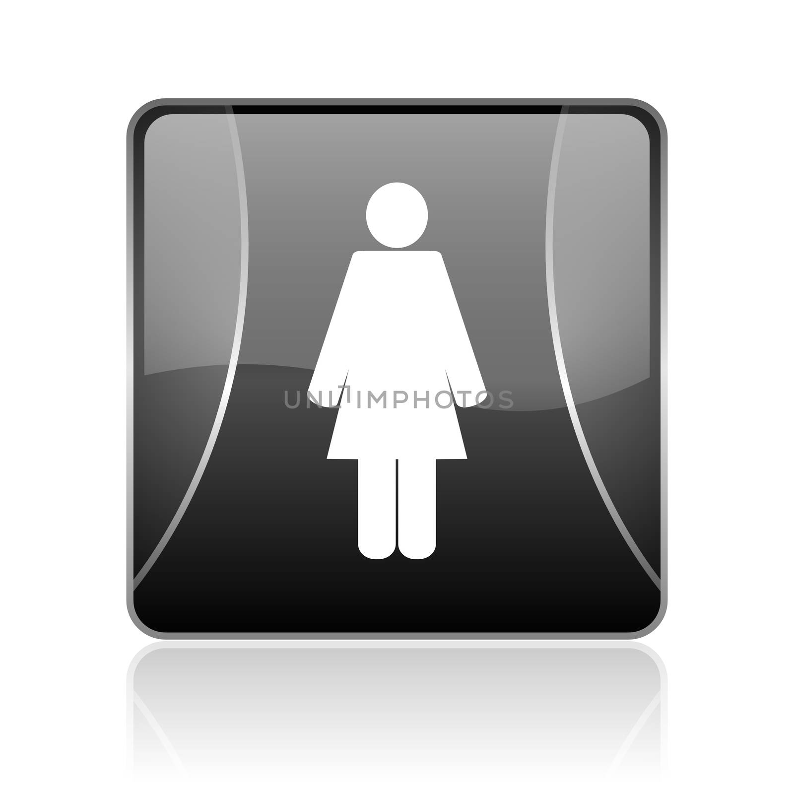 black modern square web glossy icon on white background with reflaction
