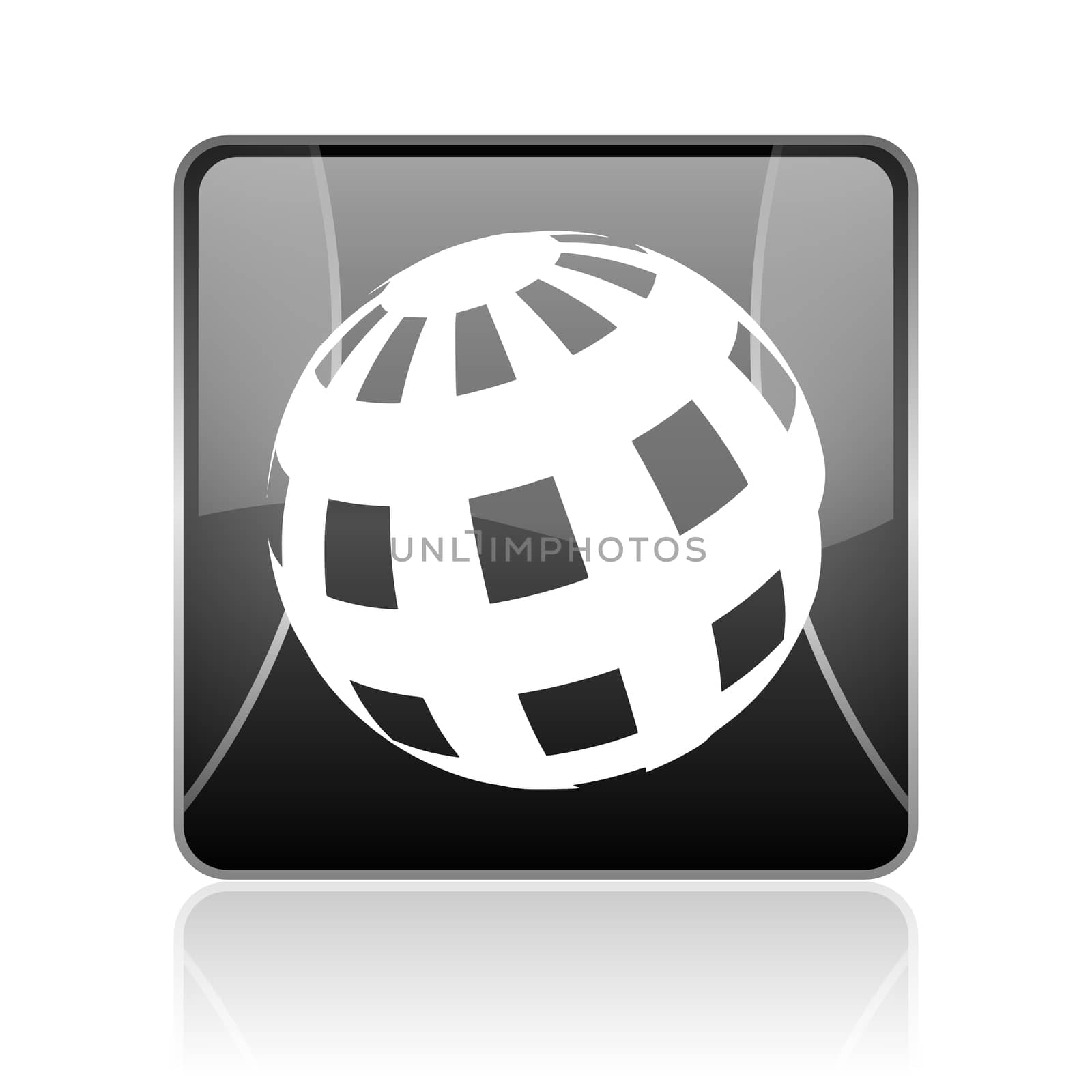 black modern square web glossy icon on white background with reflaction