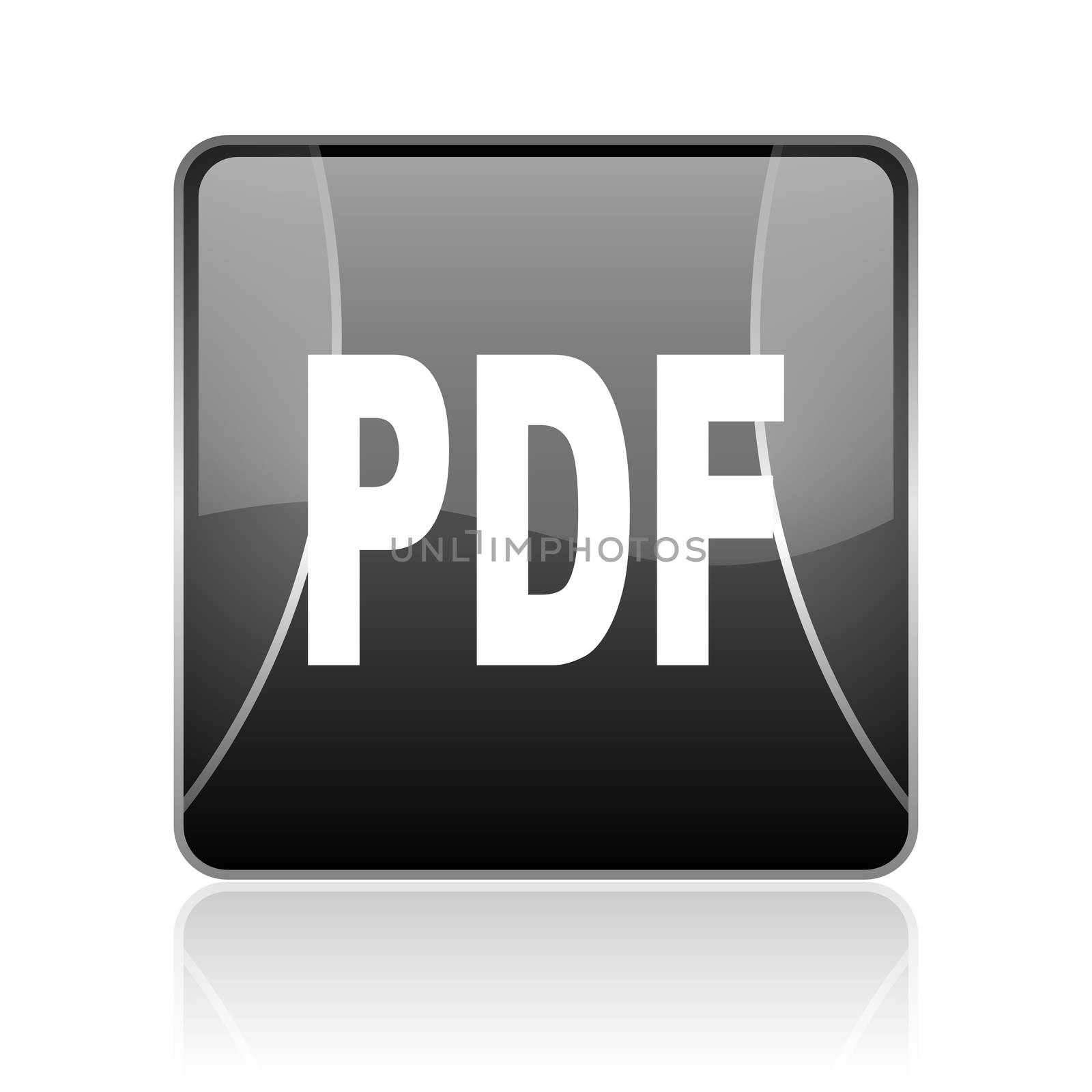 black modern square web glossy icon on white background with reflaction