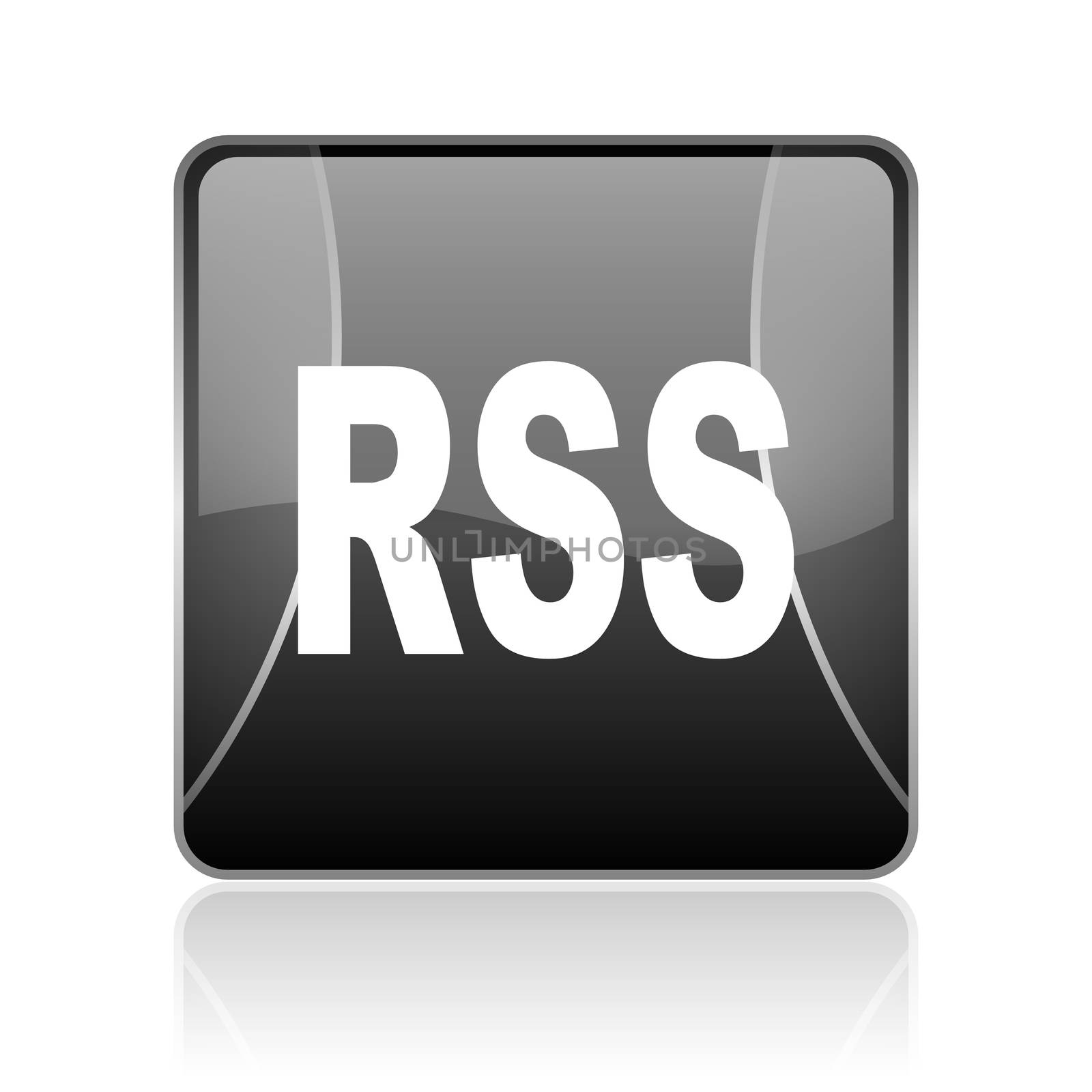 black modern square web glossy icon on white background with reflaction