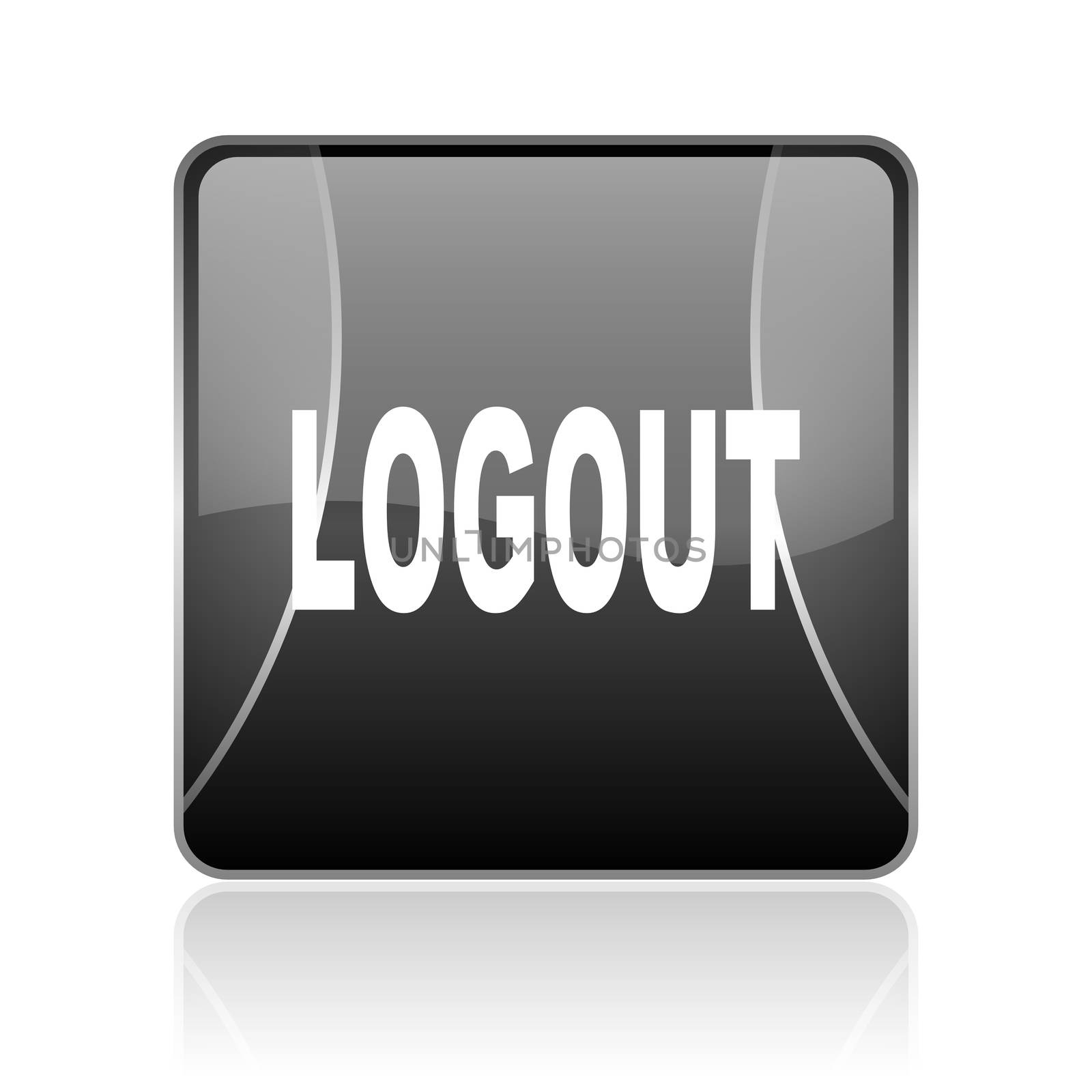 black modern square web glossy icon on white background with reflaction