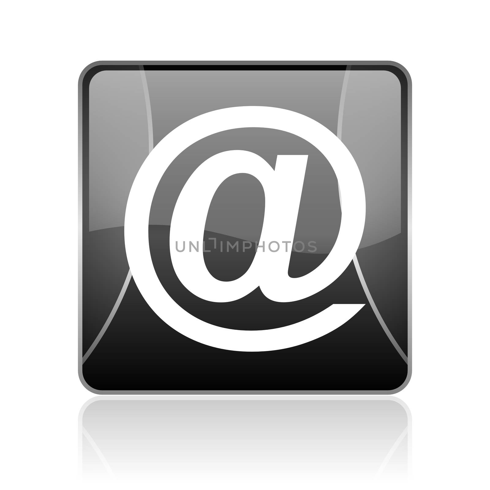 black modern square web glossy icon on white background with reflaction