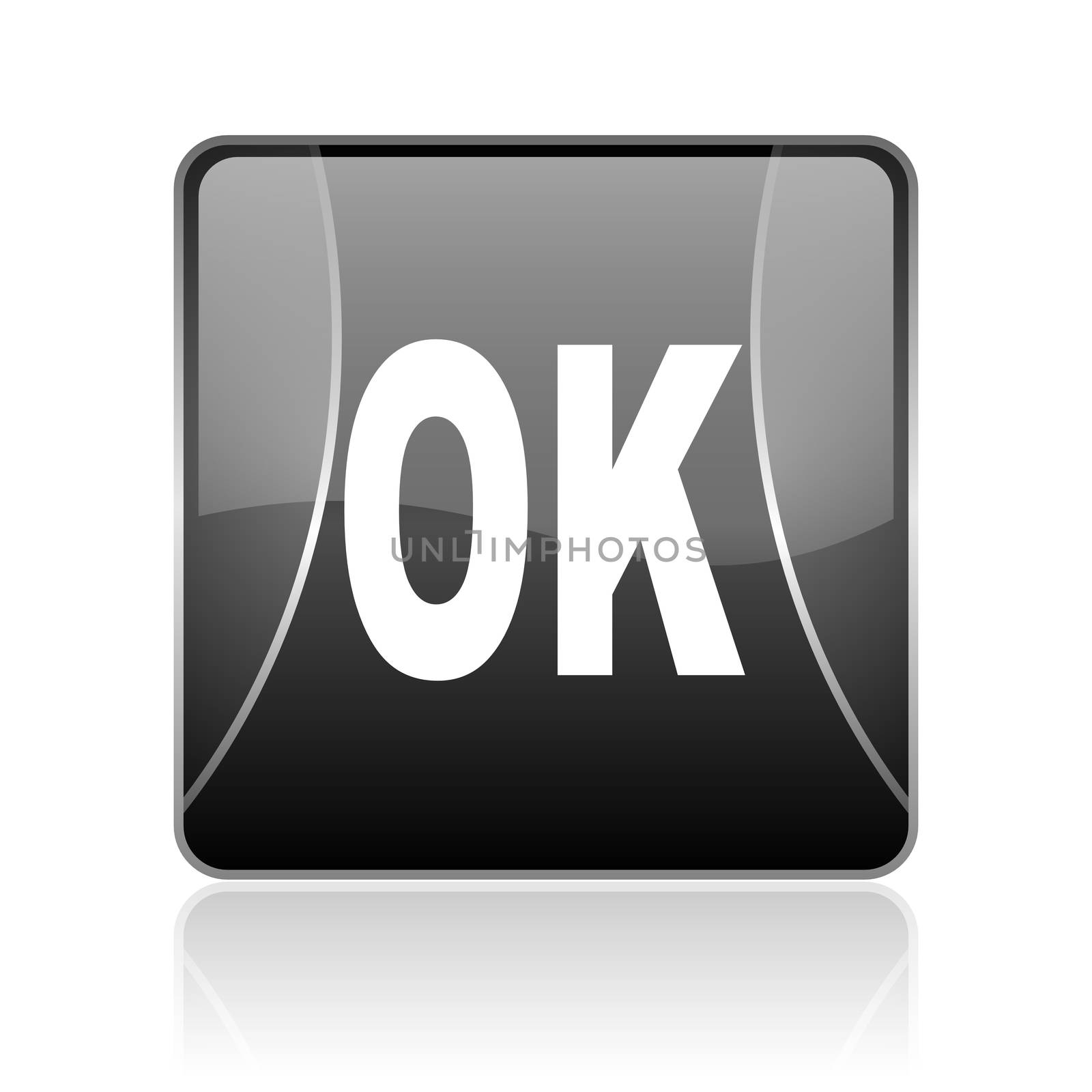 black modern square web glossy icon on white background with reflaction