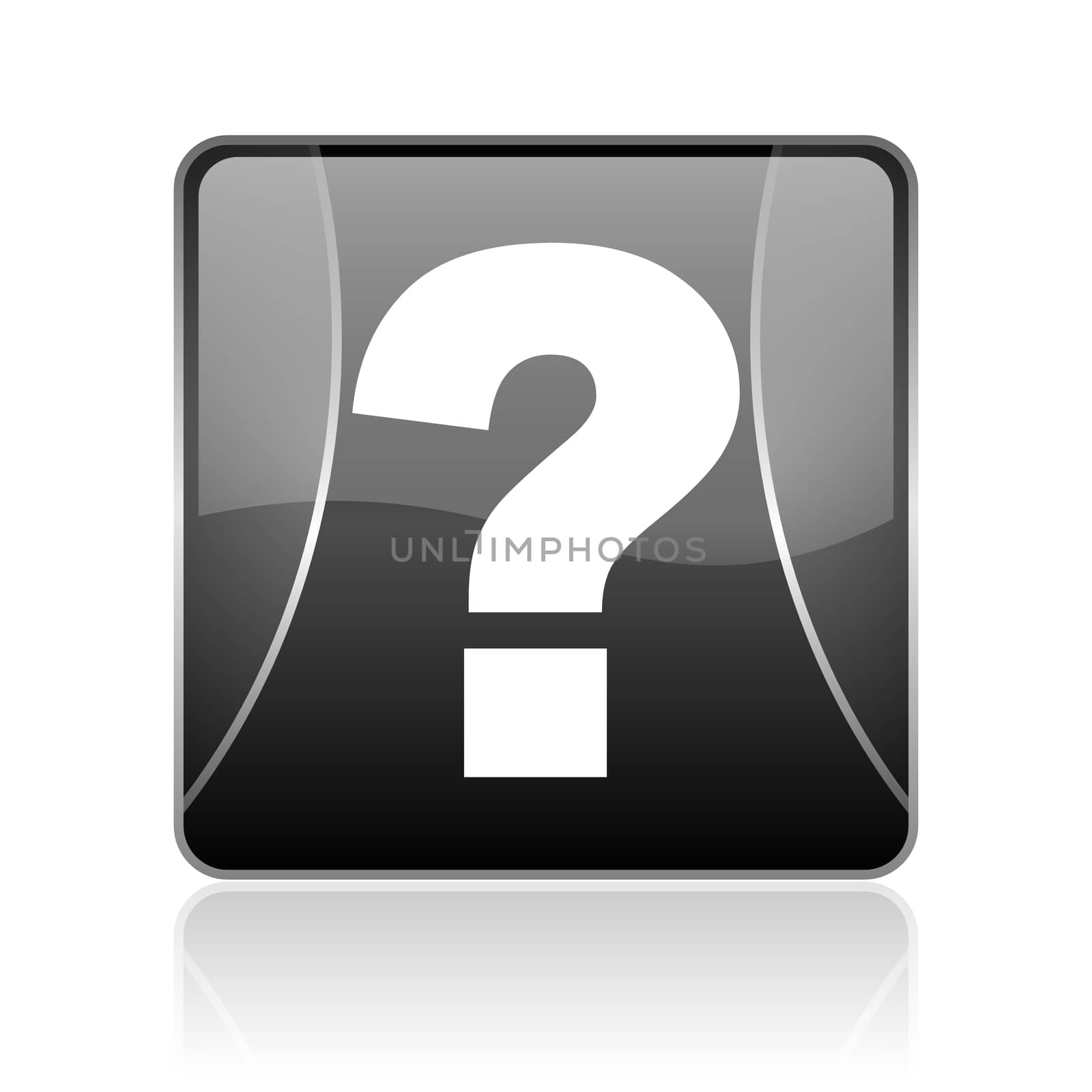 black modern square web glossy icon on white background with reflaction