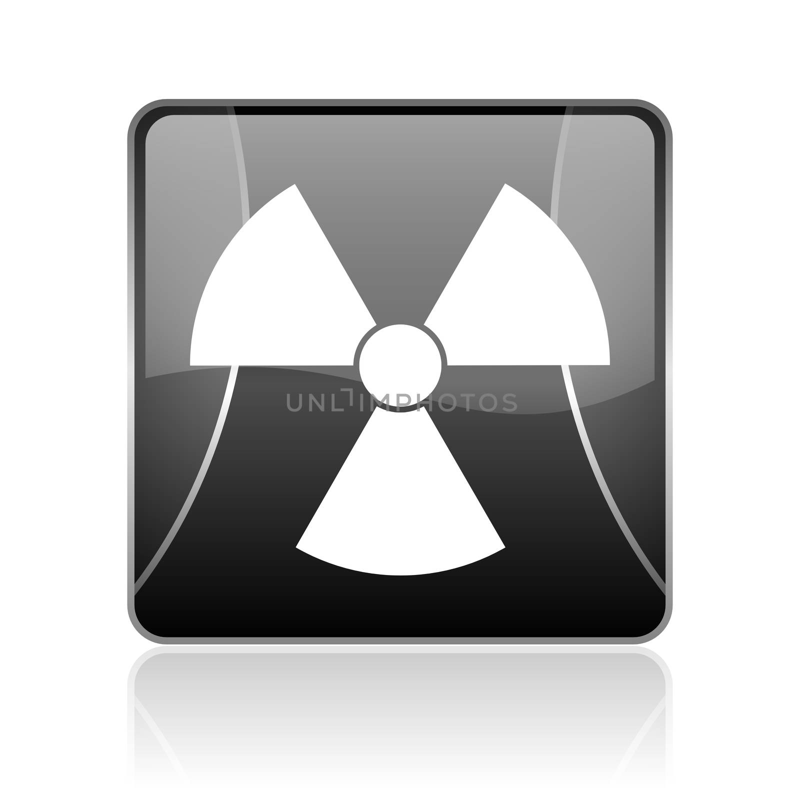 black modern square web glossy icon on white background with reflaction