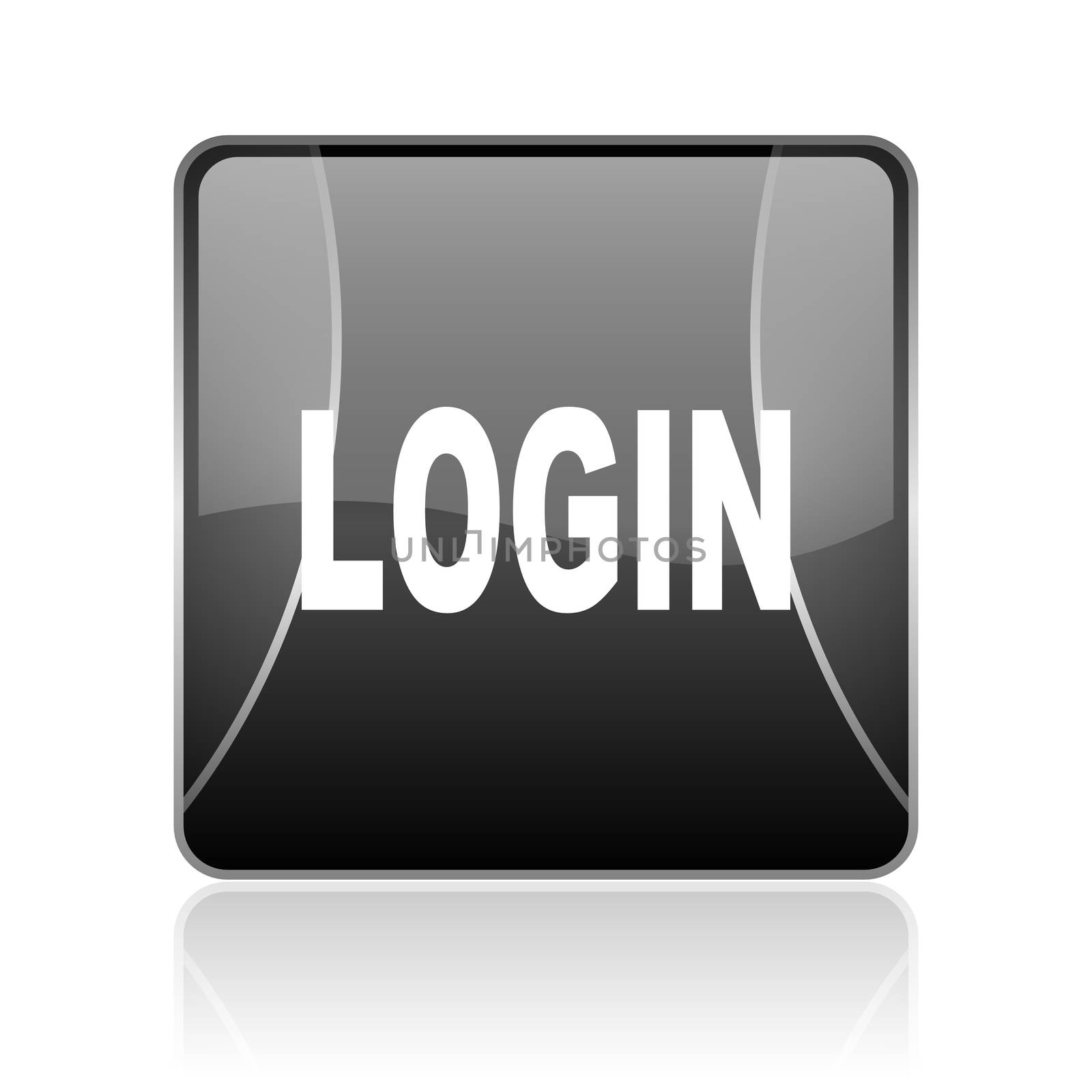 black modern square web glossy icon on white background with reflaction