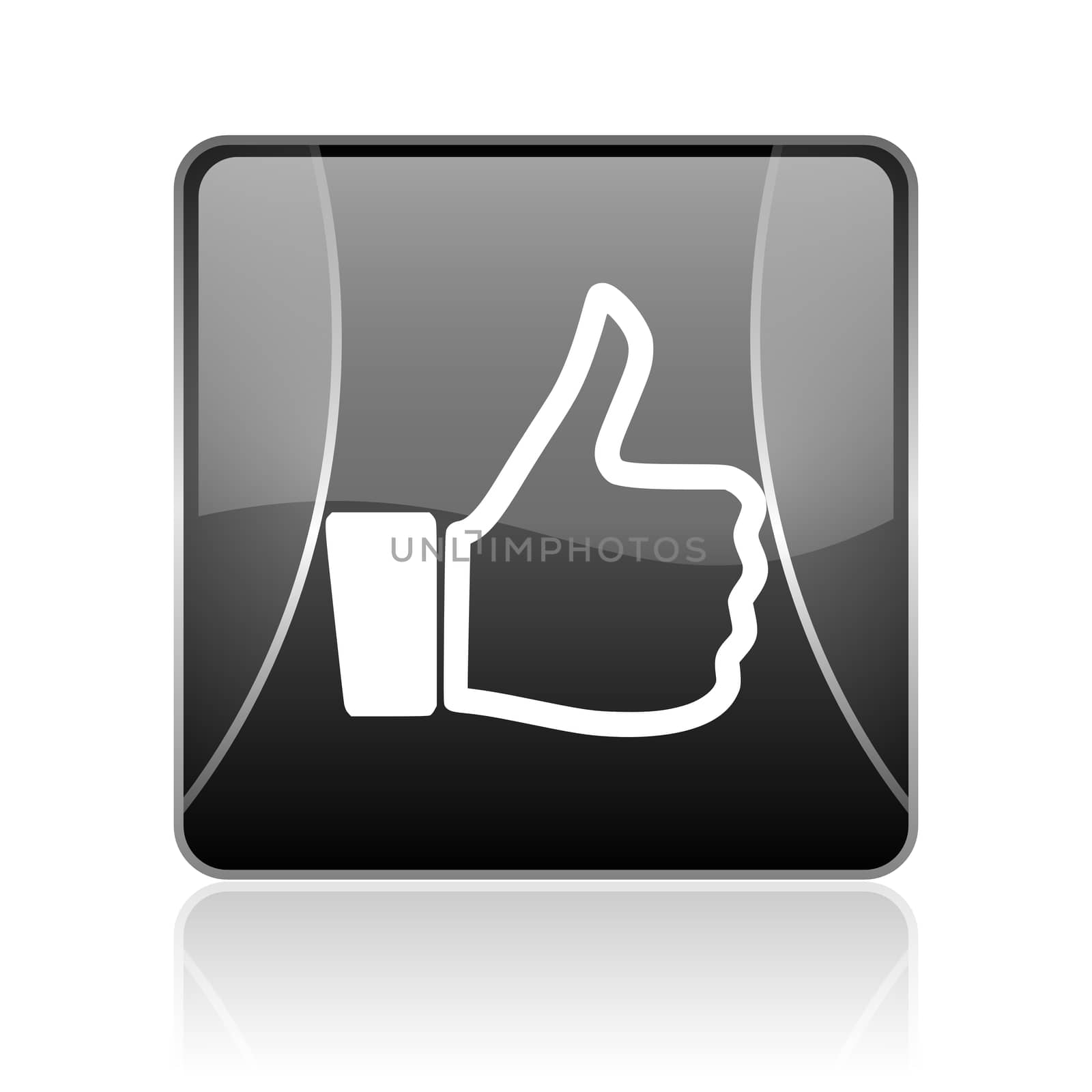 black modern square web glossy icon on white background with reflaction