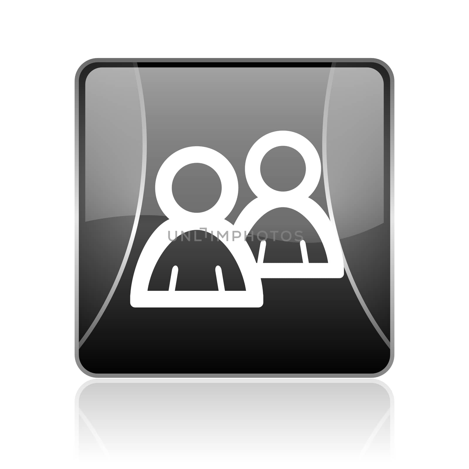 black modern square web glossy icon on white background with reflaction