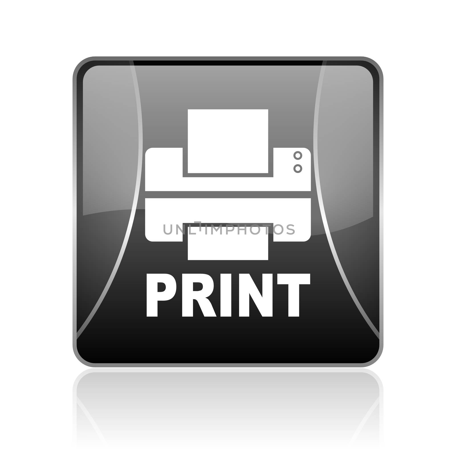 black modern square web glossy icon on white background with reflaction