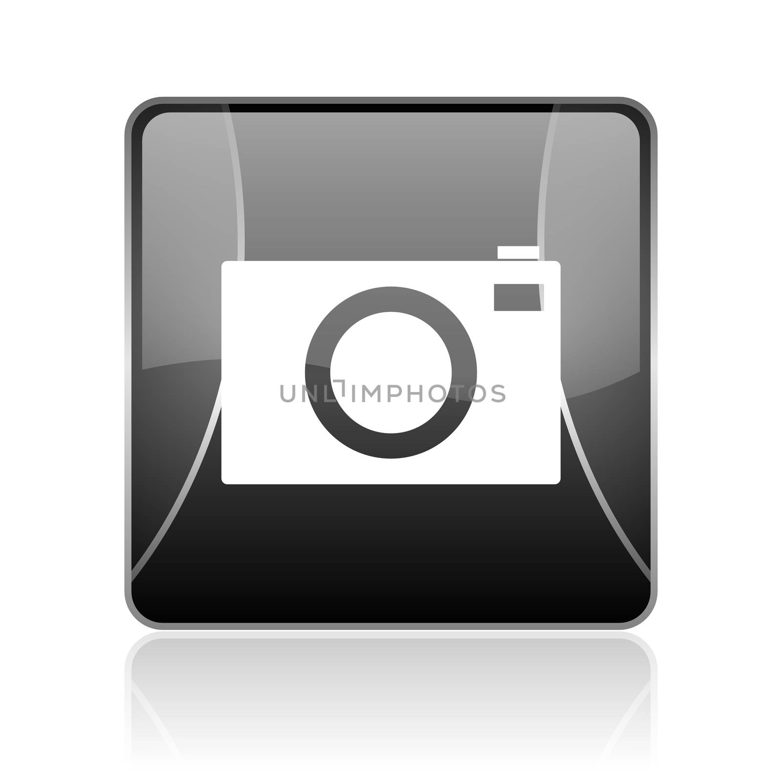 black modern square web glossy icon on white background with reflaction