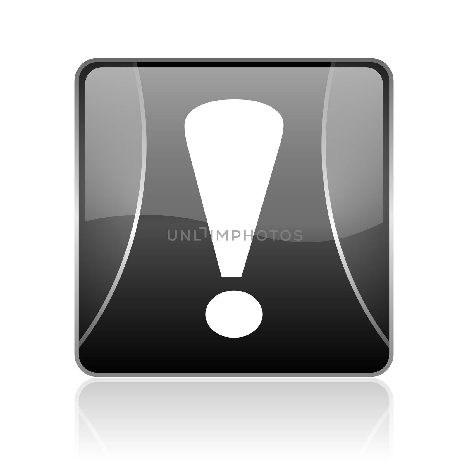 black modern square web glossy icon on white background with reflaction