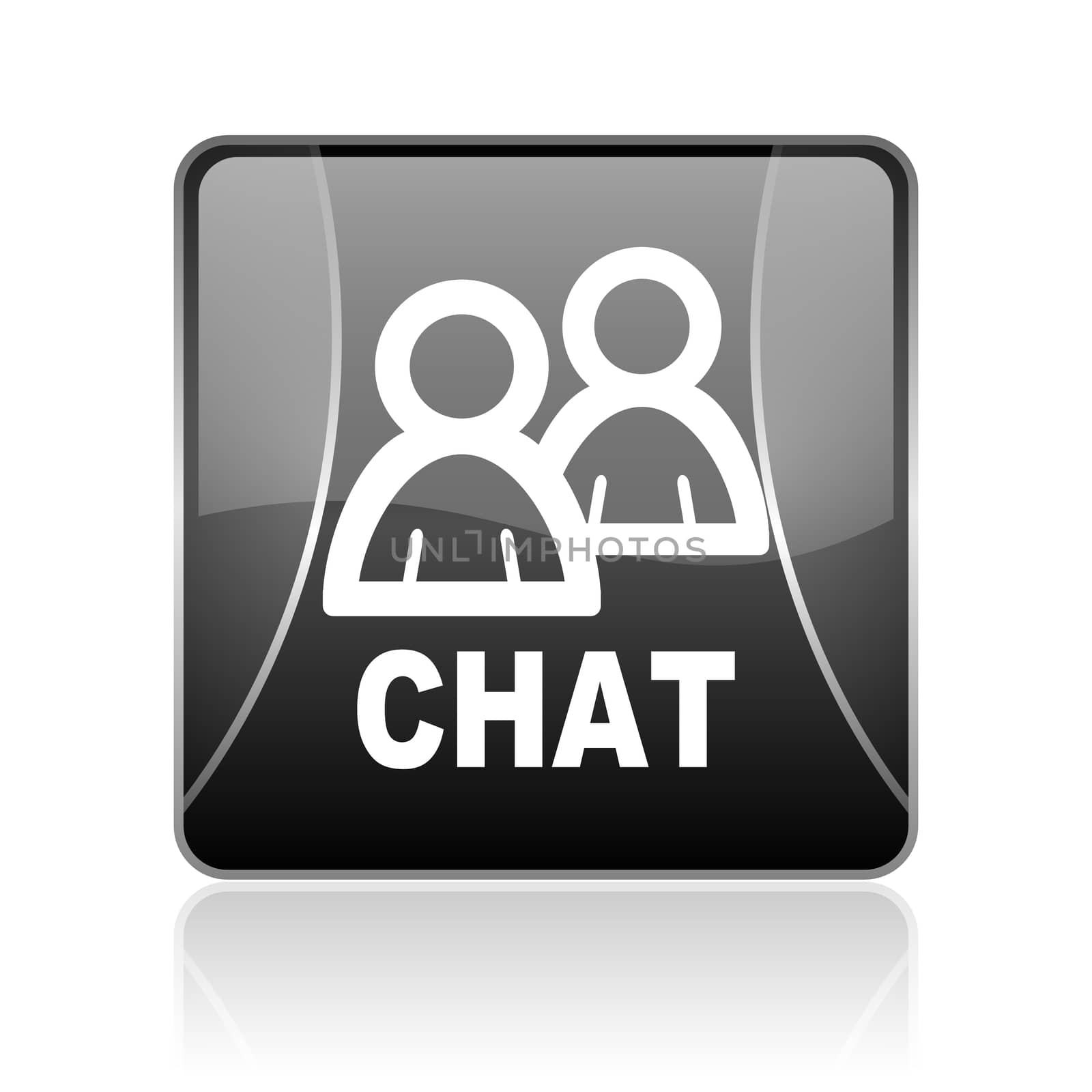 black modern square web glossy icon on white background with reflaction
