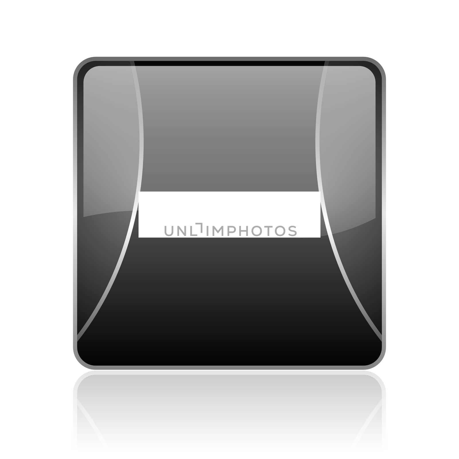 black modern square web glossy icon on white background with reflaction