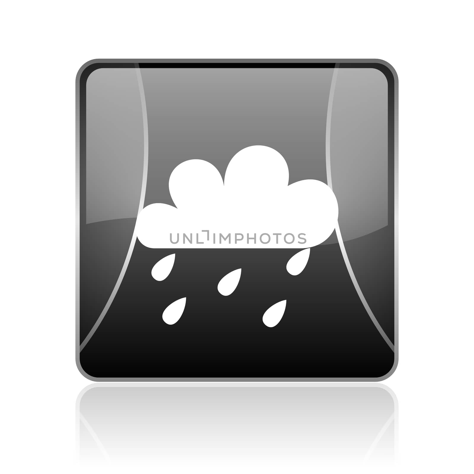 black modern square web glossy icon on white background with reflaction