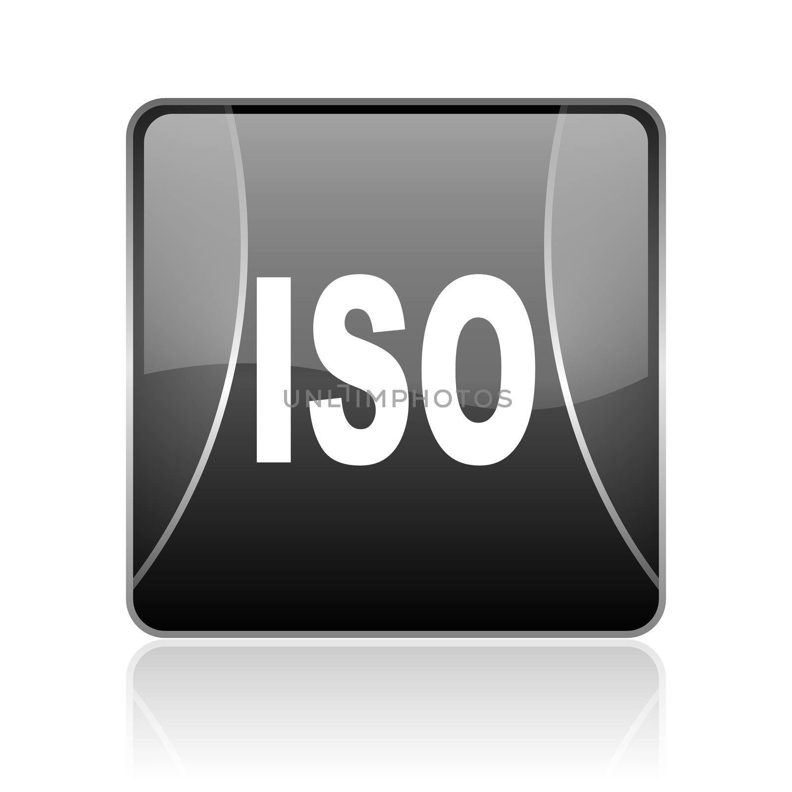 black modern square web glossy icon on white background with reflaction