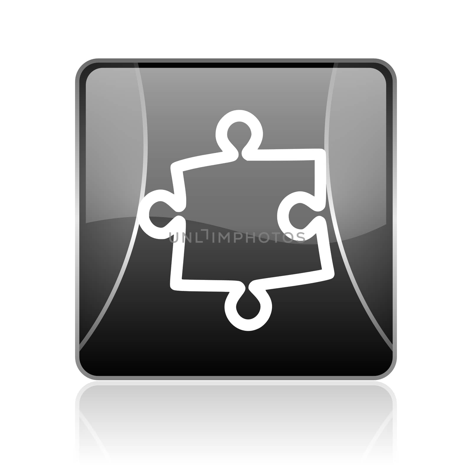 black modern square web glossy icon on white background with reflaction