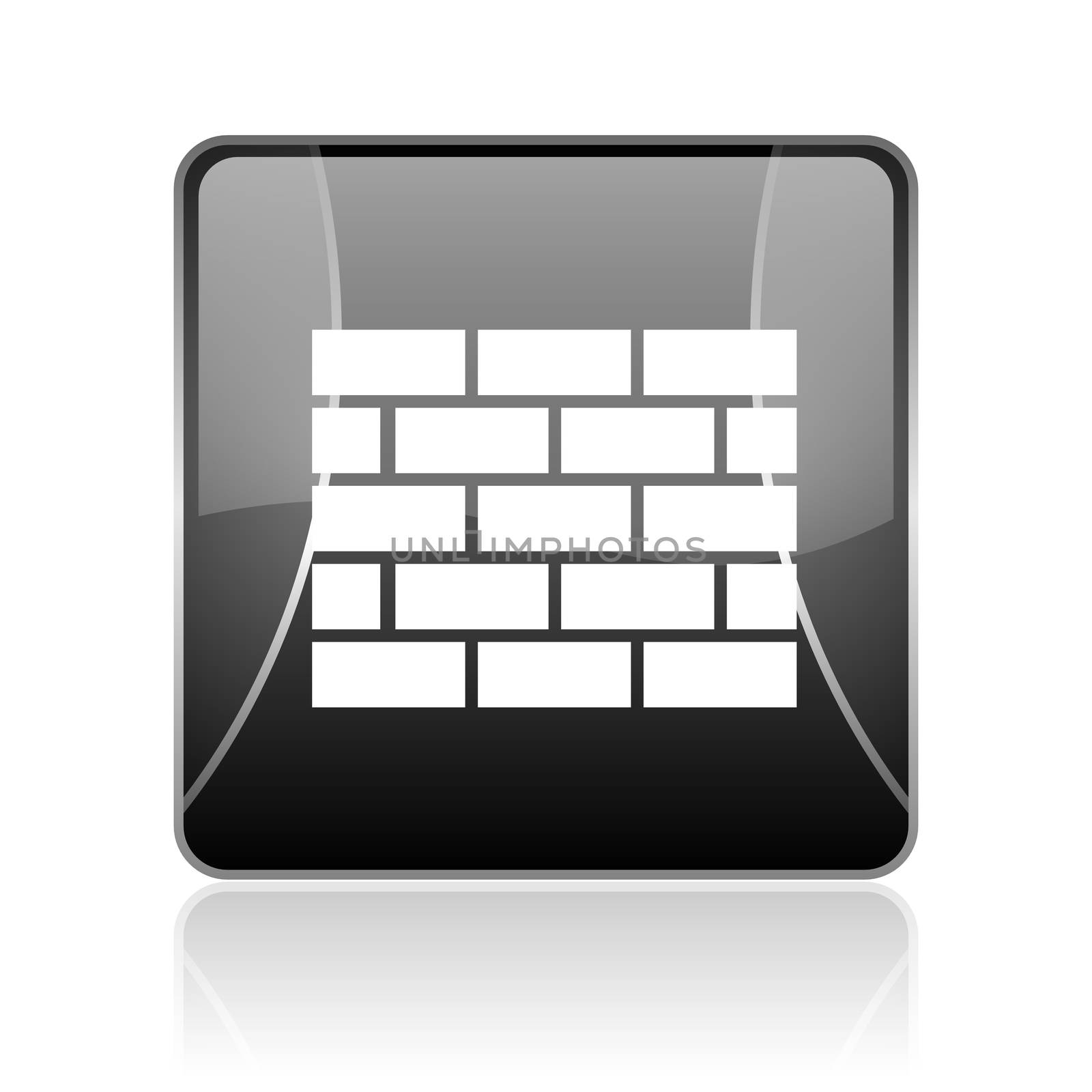 black modern square web glossy icon on white background with reflaction
