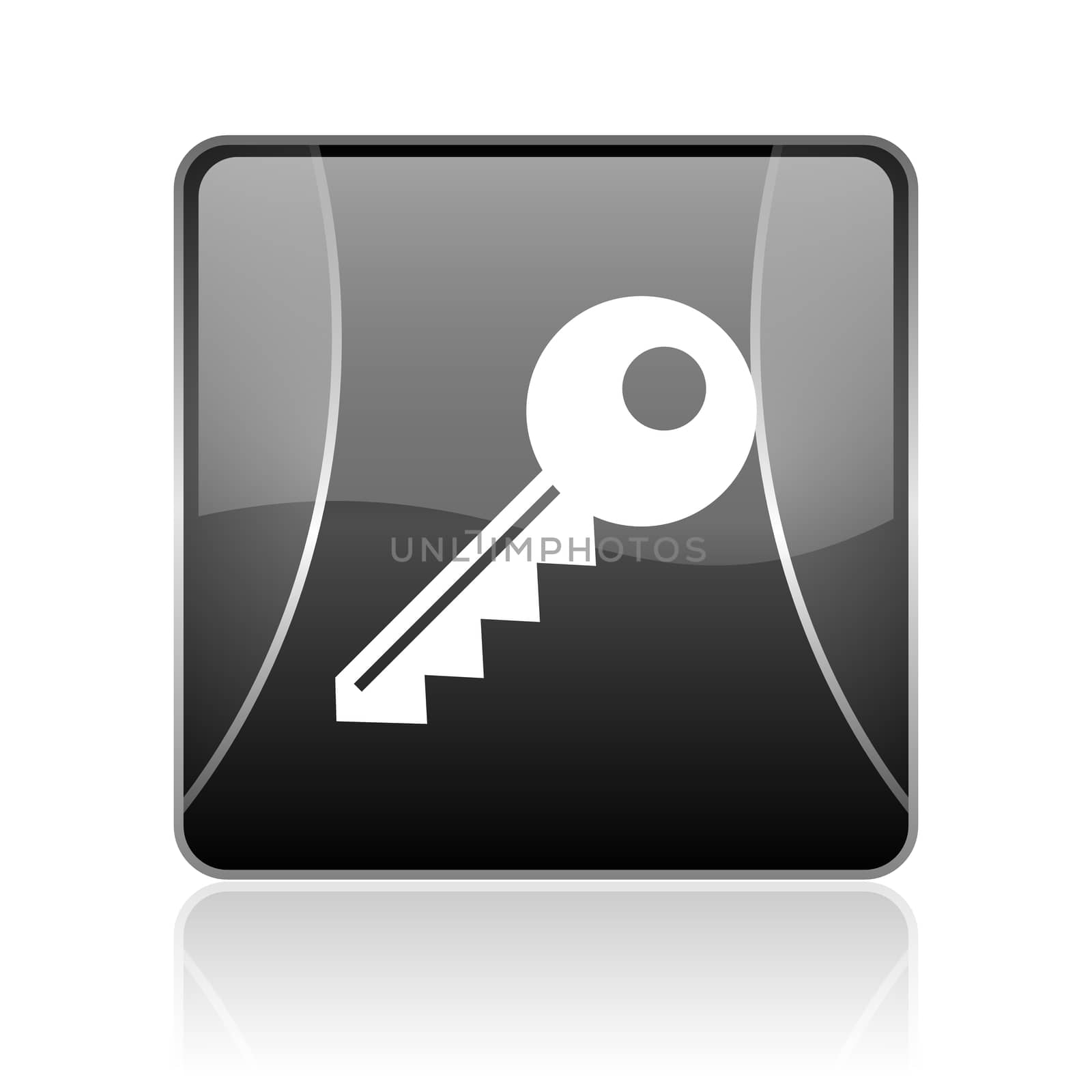 black modern square web glossy icon on white background with reflaction