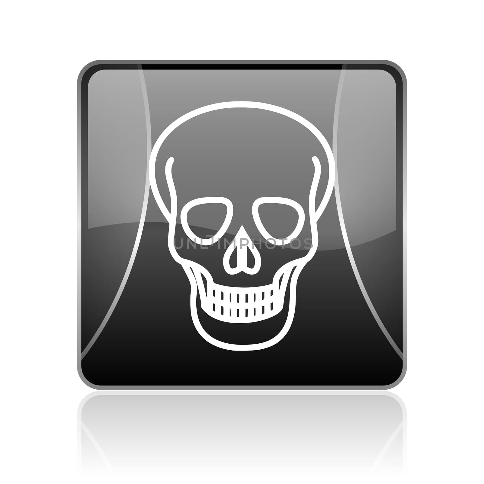 black modern square web glossy icon on white background with reflaction