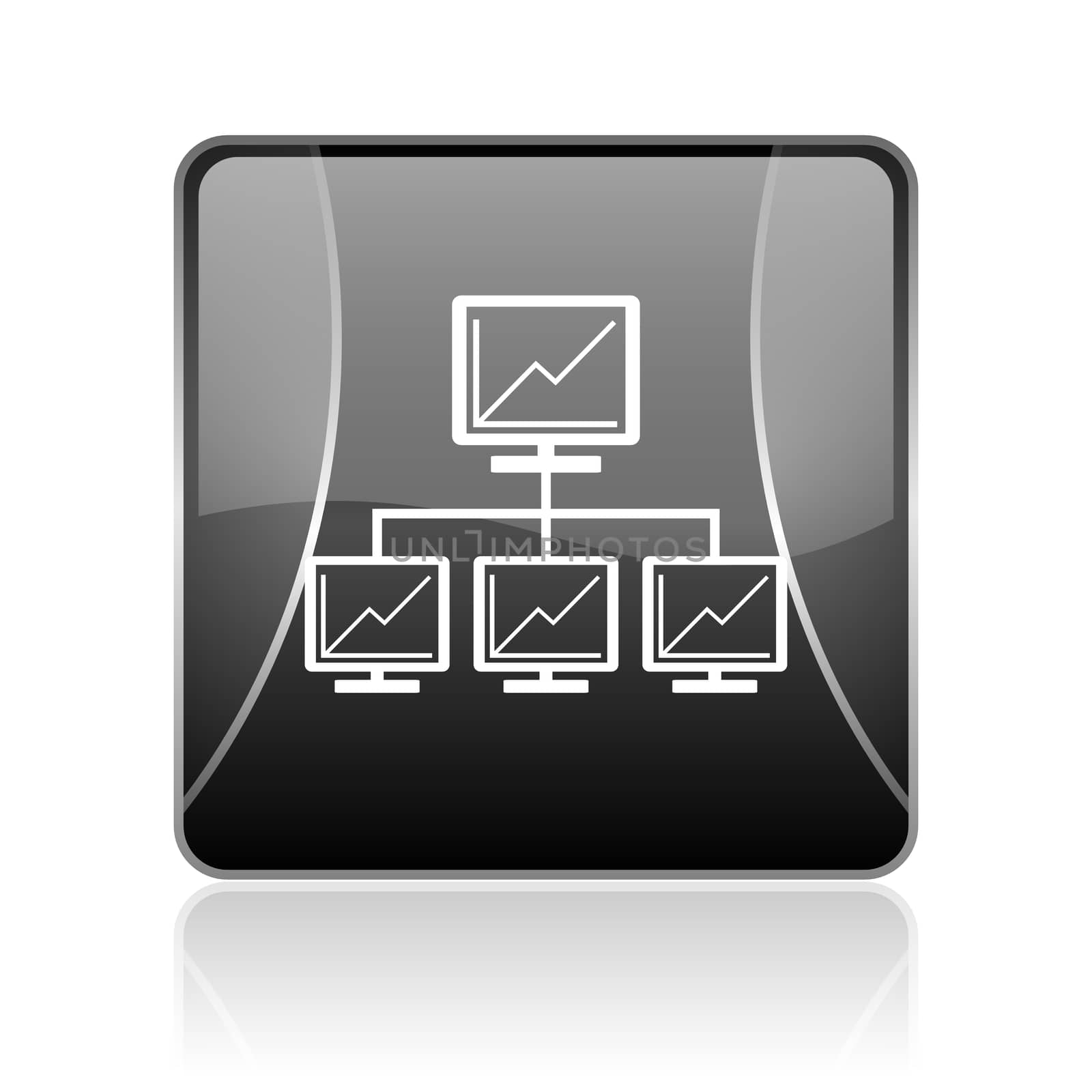 black modern square web glossy icon on white background with reflaction