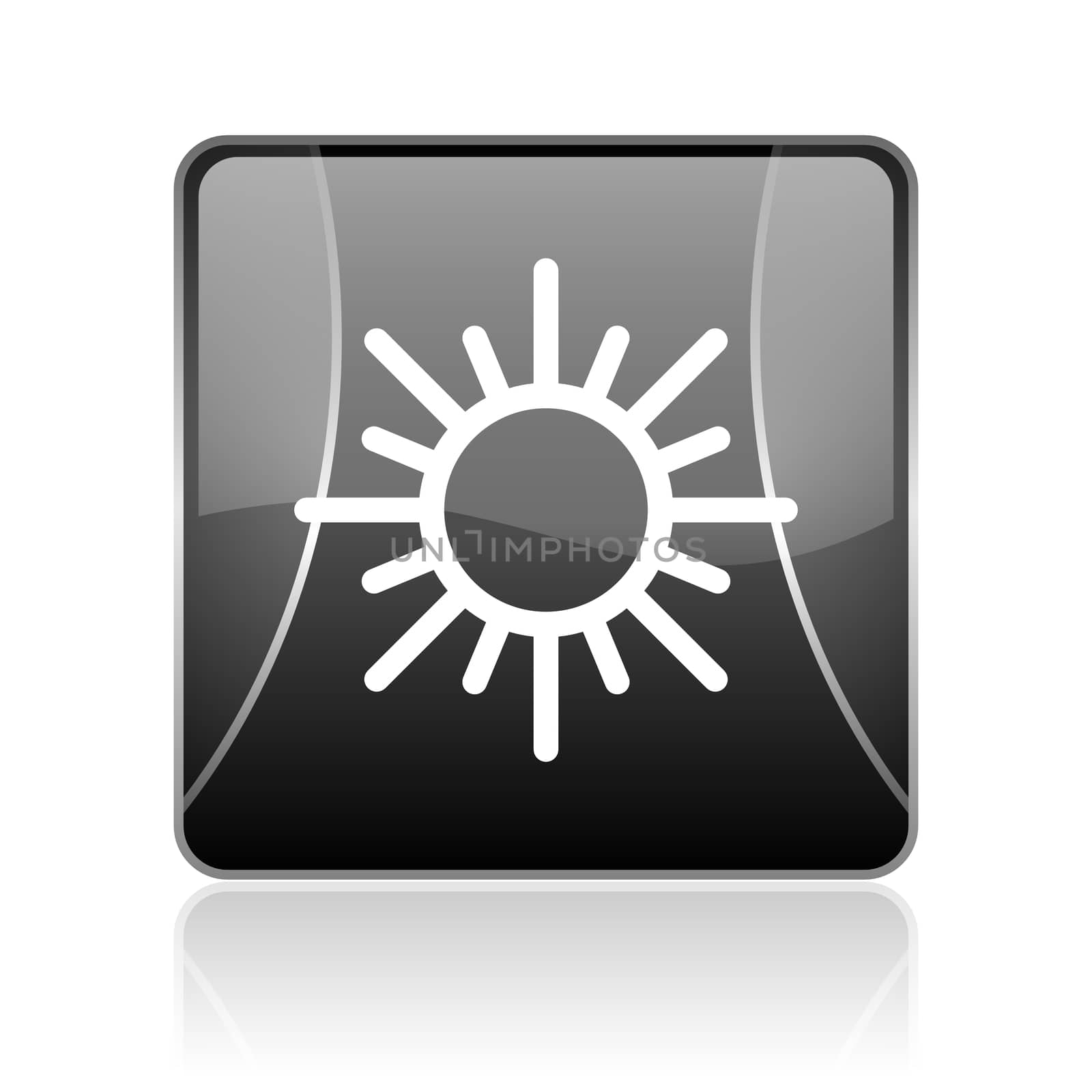 black modern square web glossy icon on white background with reflaction