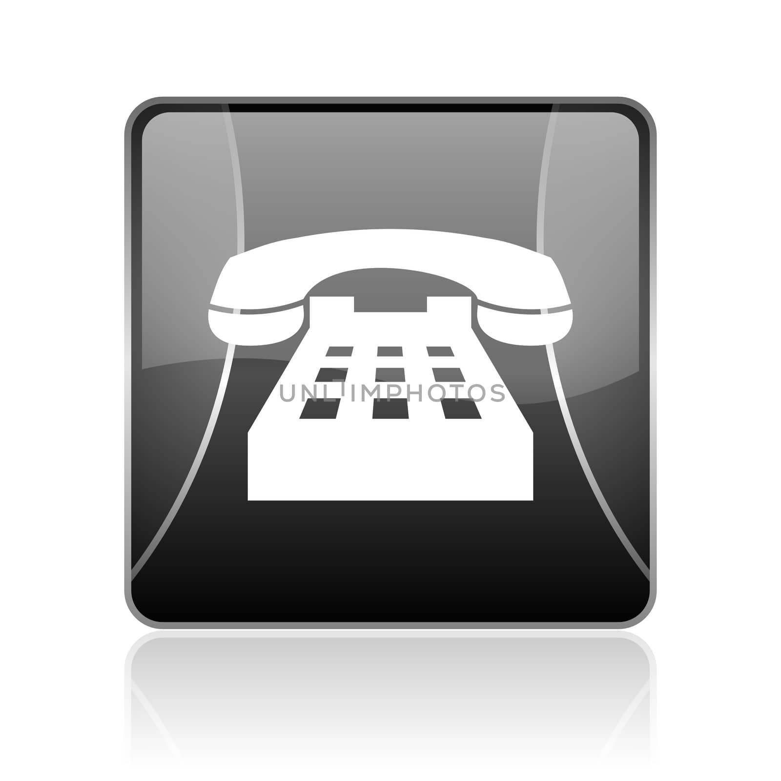 black modern square web glossy icon on white background with reflaction