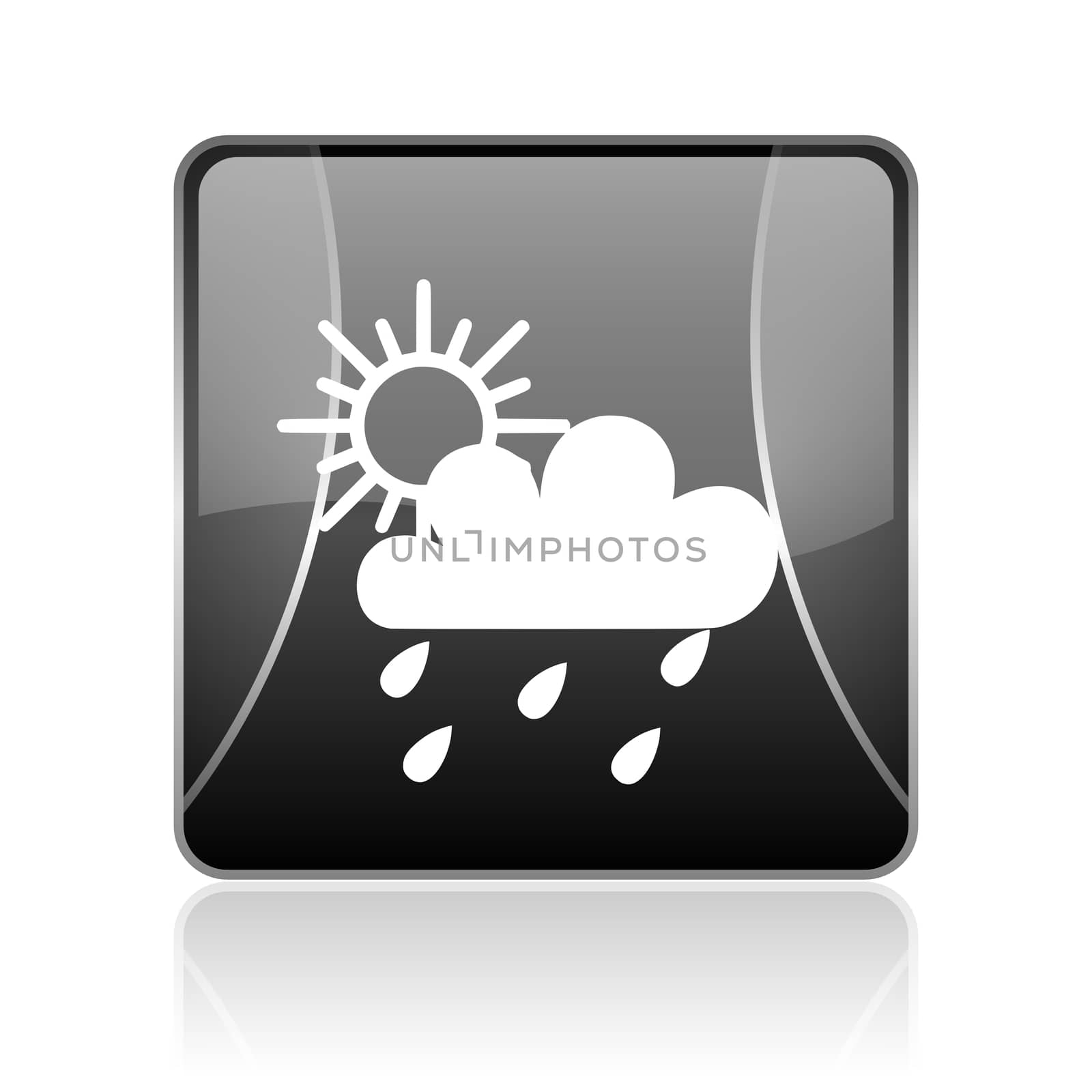 black modern square web glossy icon on white background with reflaction