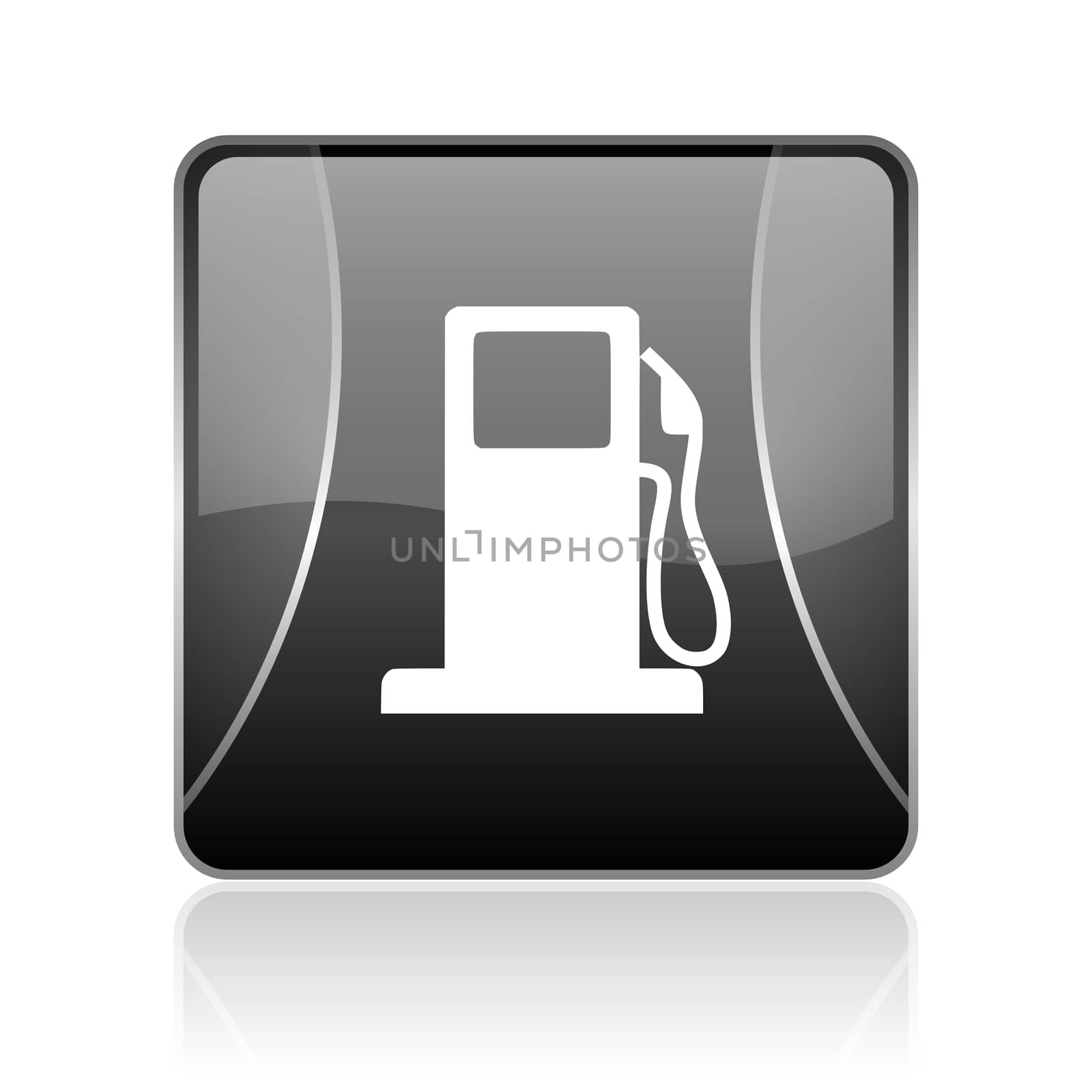 black modern square web glossy icon on white background with reflaction