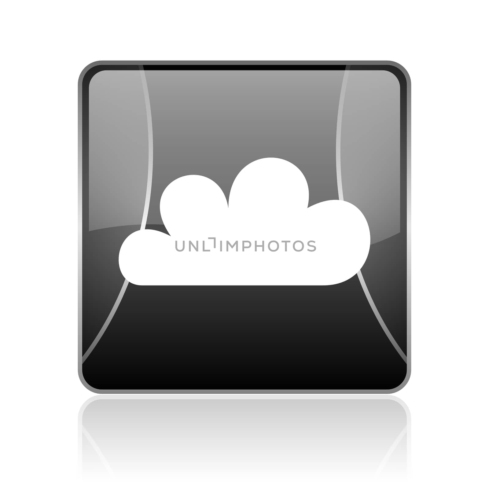 black modern square web glossy icon on white background with reflaction