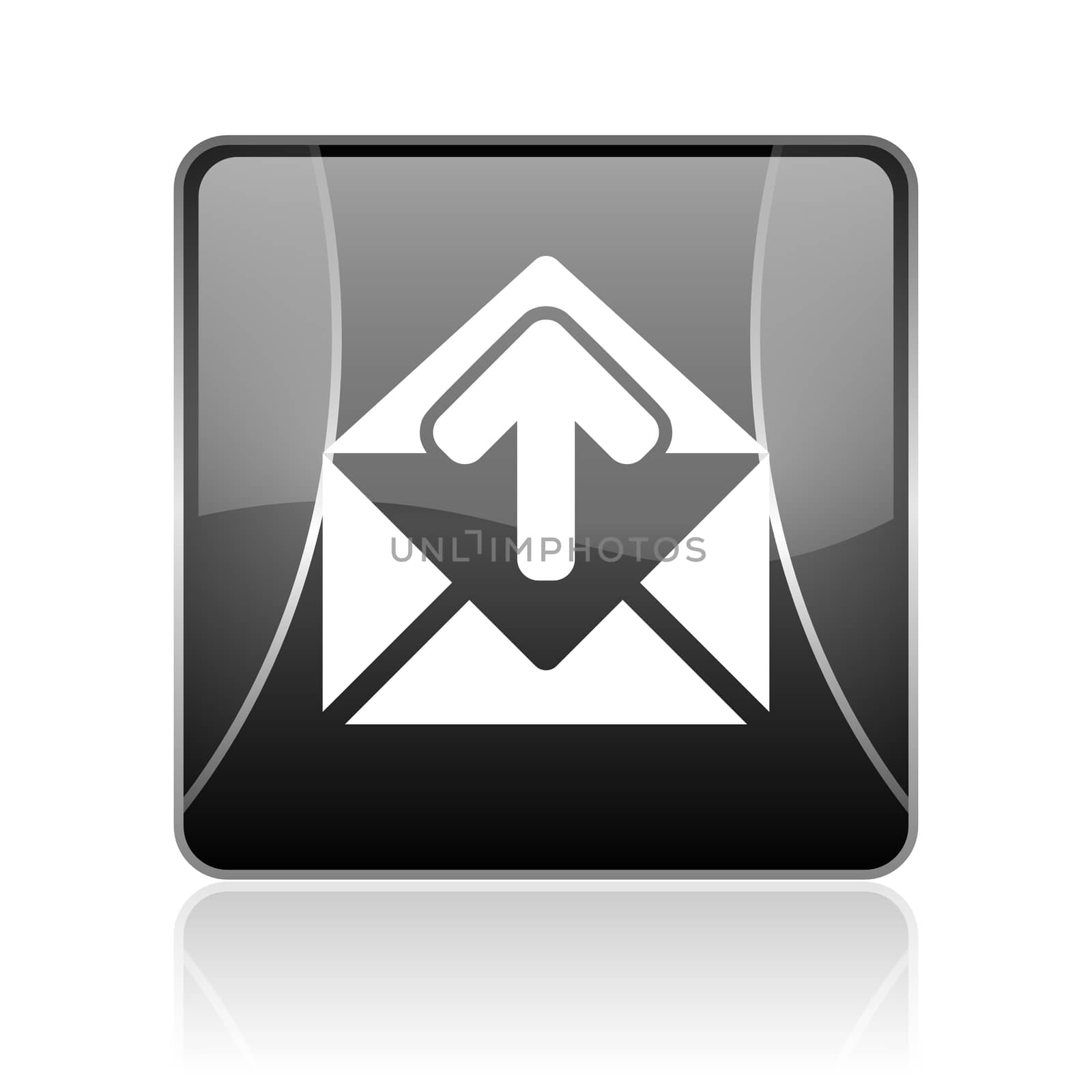 black modern square web glossy icon on white background with reflaction