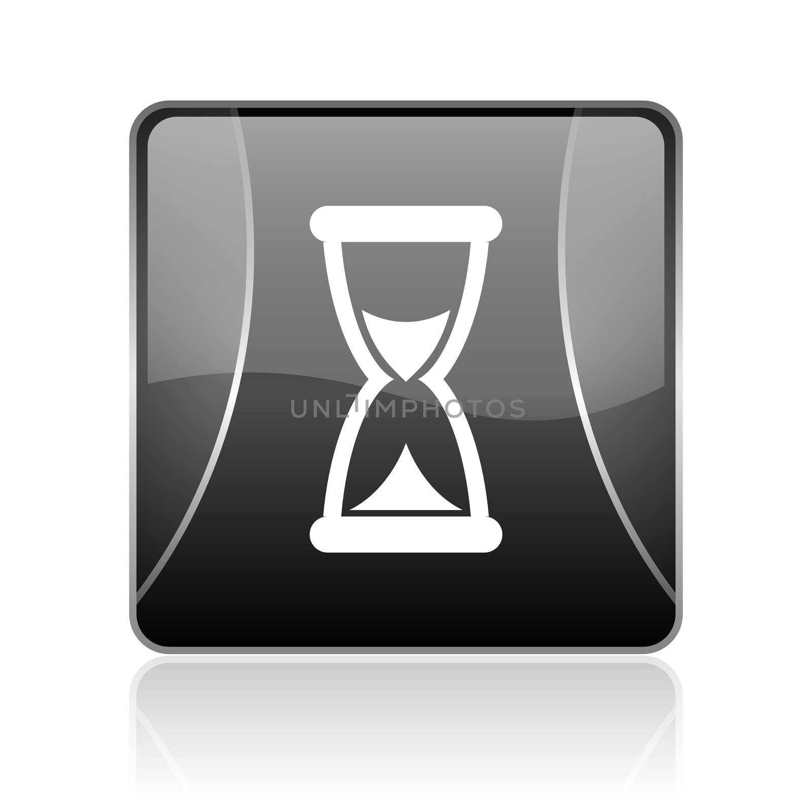 black modern square web glossy icon on white background with reflaction
