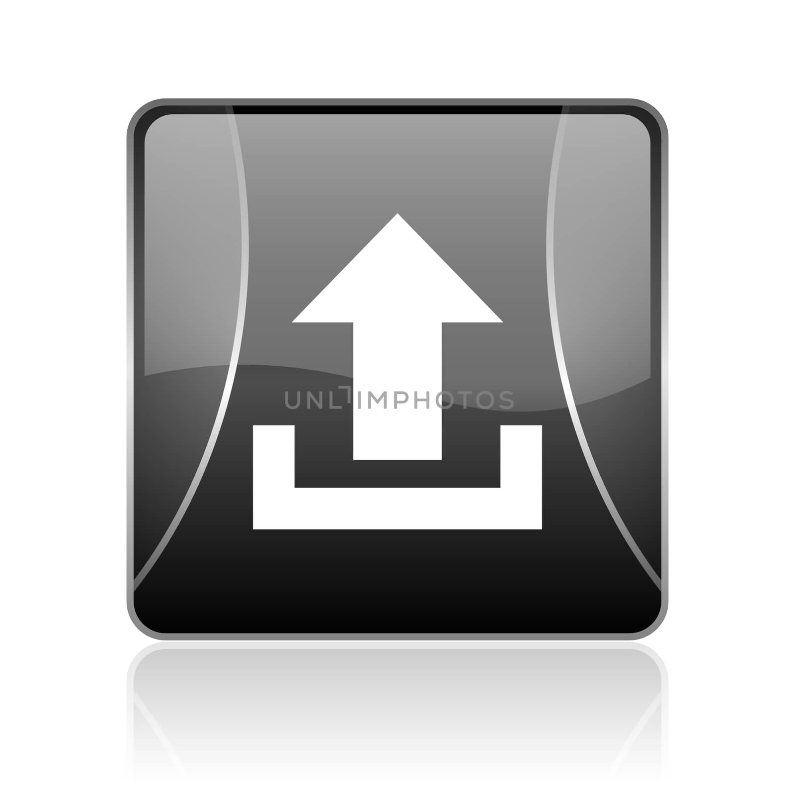 black modern square web glossy icon on white background with reflaction