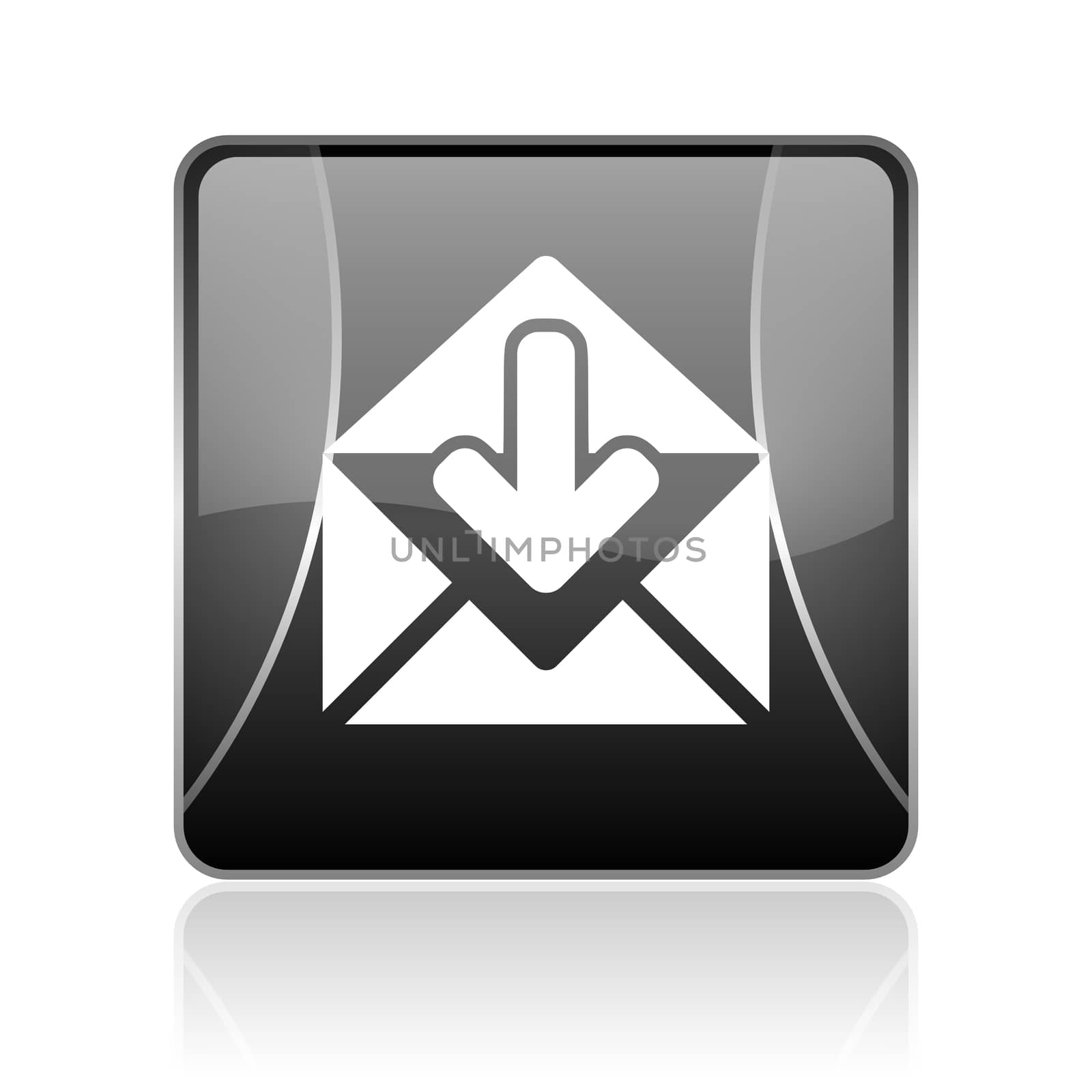 black modern square web glossy icon on white background with reflaction