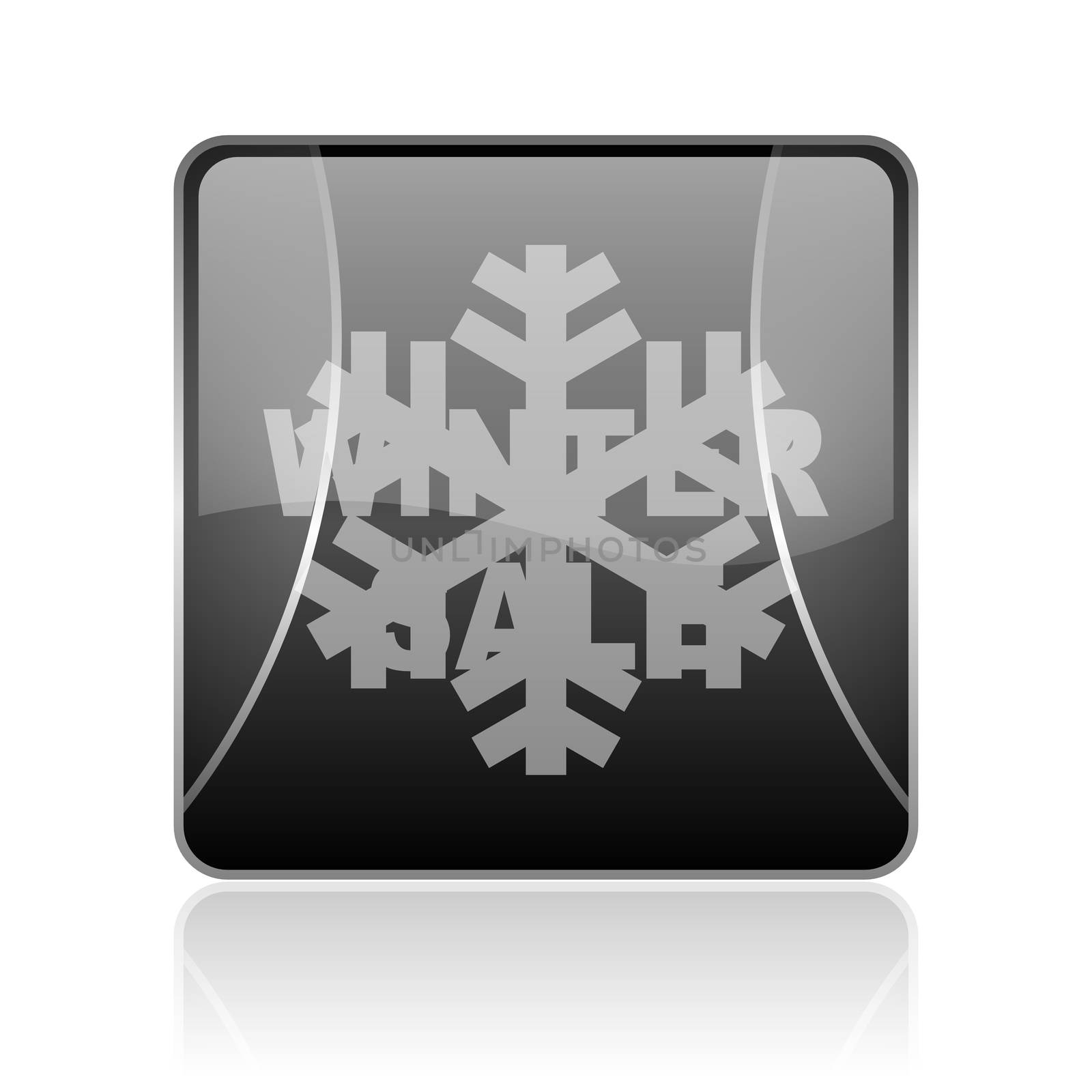 black modern square web glossy icon on white background with reflaction