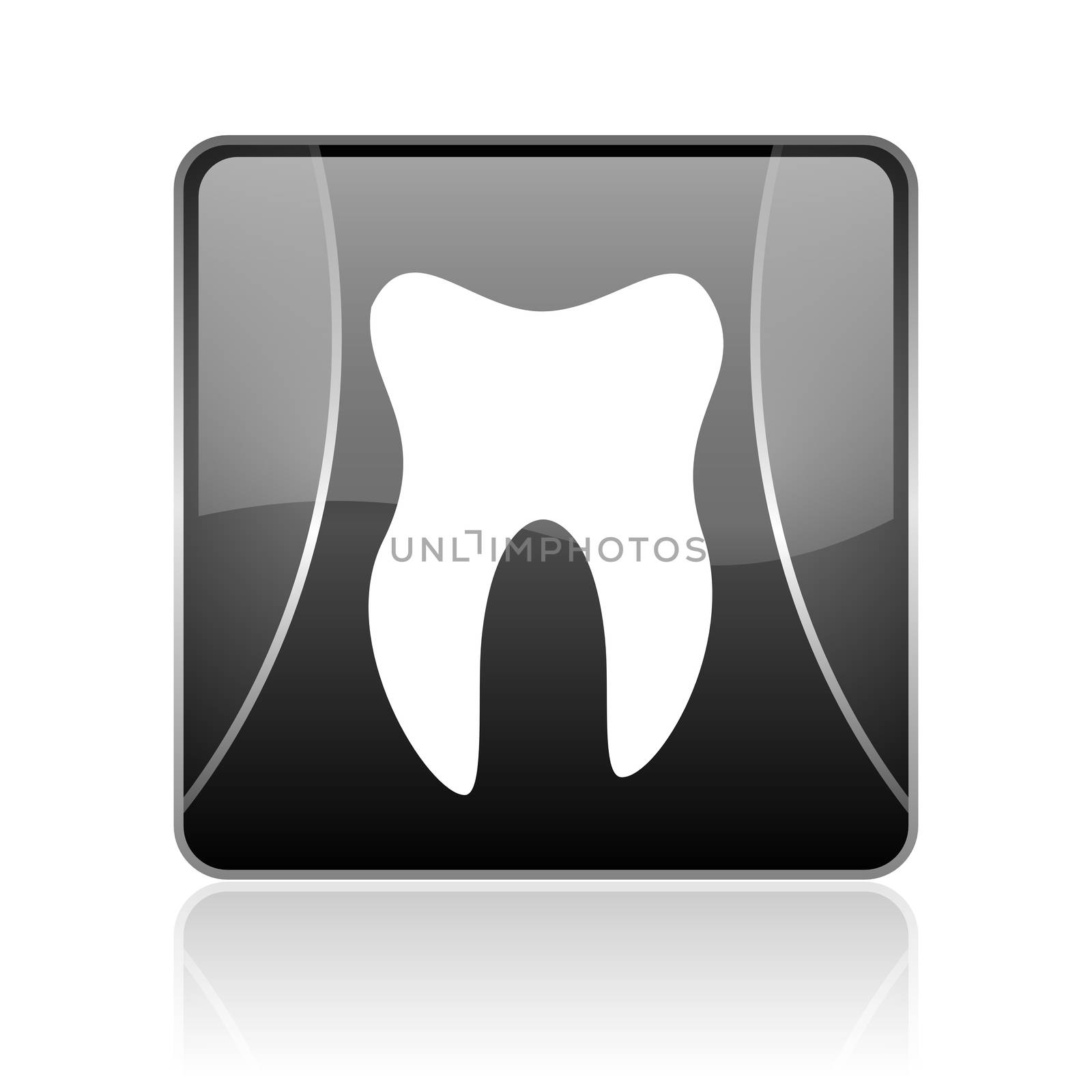 black modern square web glossy icon on white background with reflaction