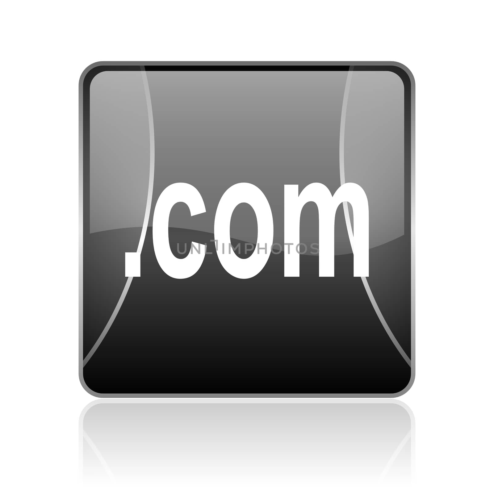 black modern square web glossy icon on white background with reflaction