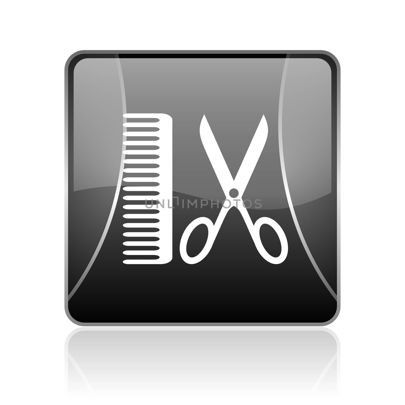 black modern square web glossy icon on white background with reflaction