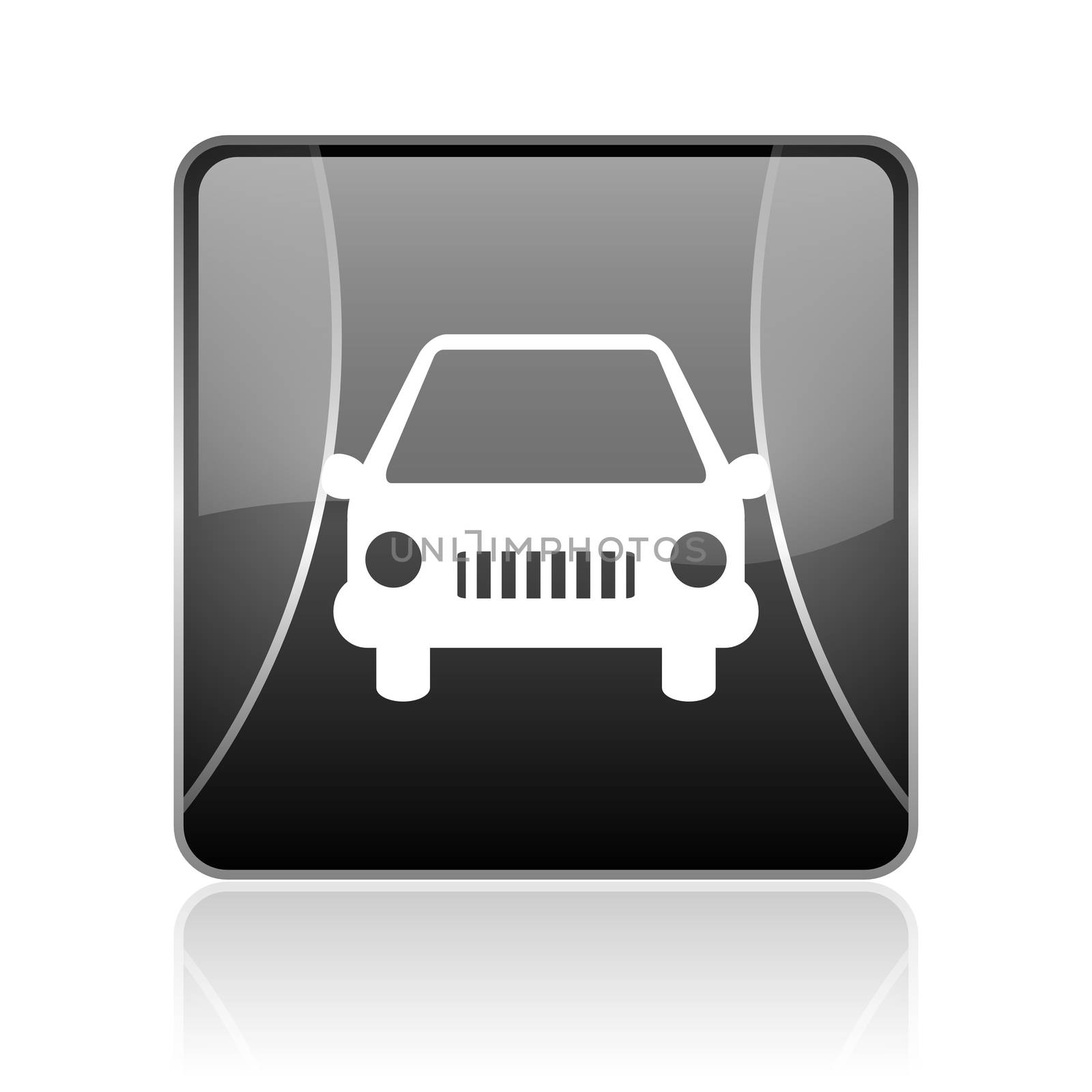 black modern square web glossy icon on white background with reflaction