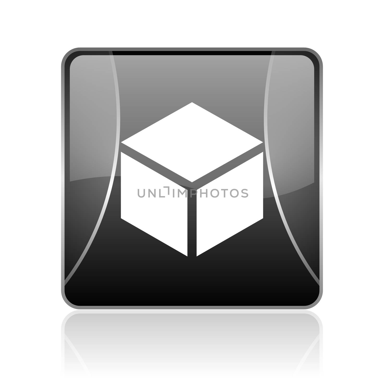 black modern square web glossy icon on white background with reflaction