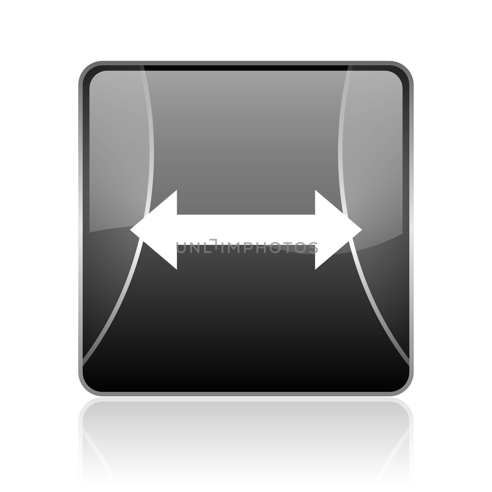 black modern square web glossy icon on white background with reflaction