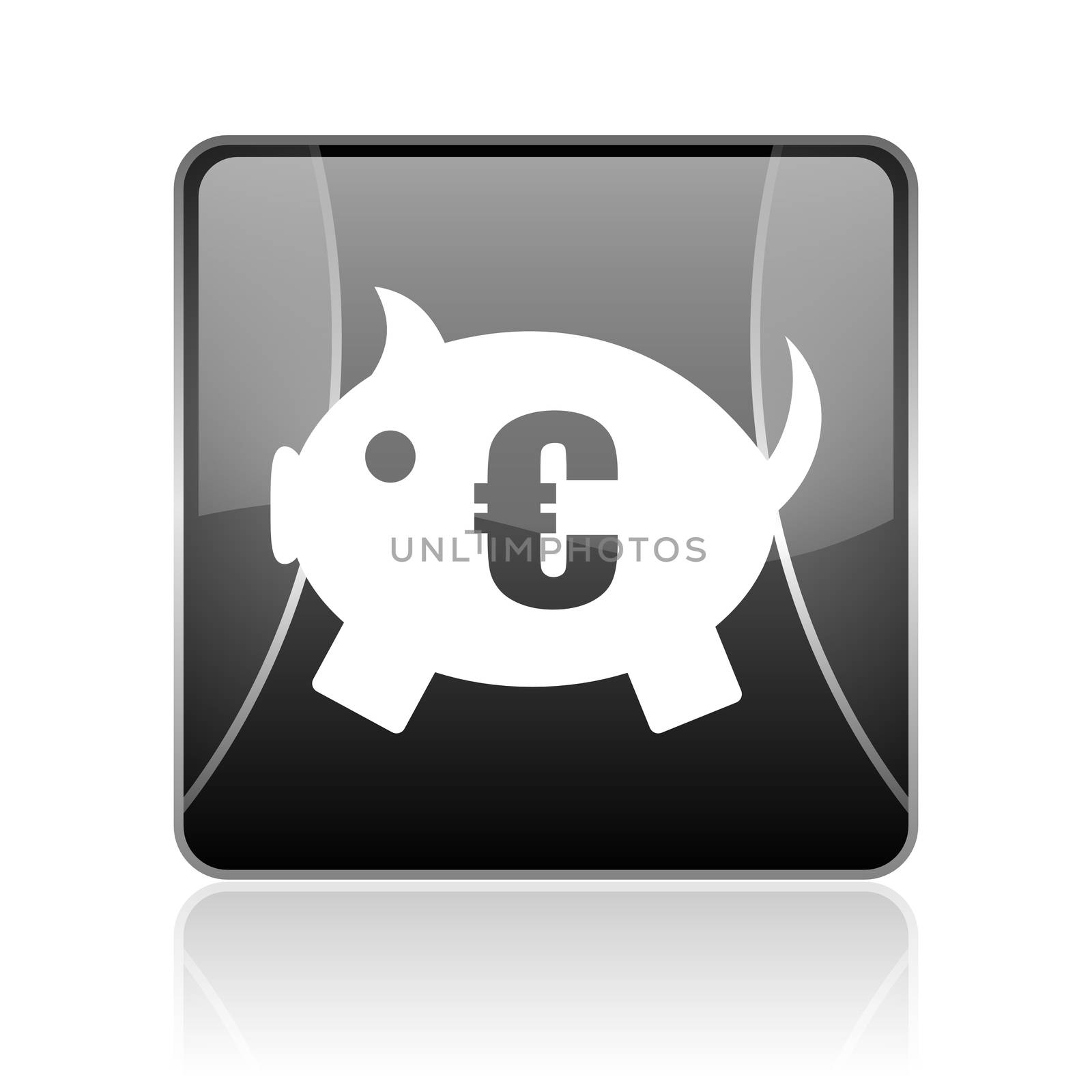 black modern square web glossy icon on white background with reflaction