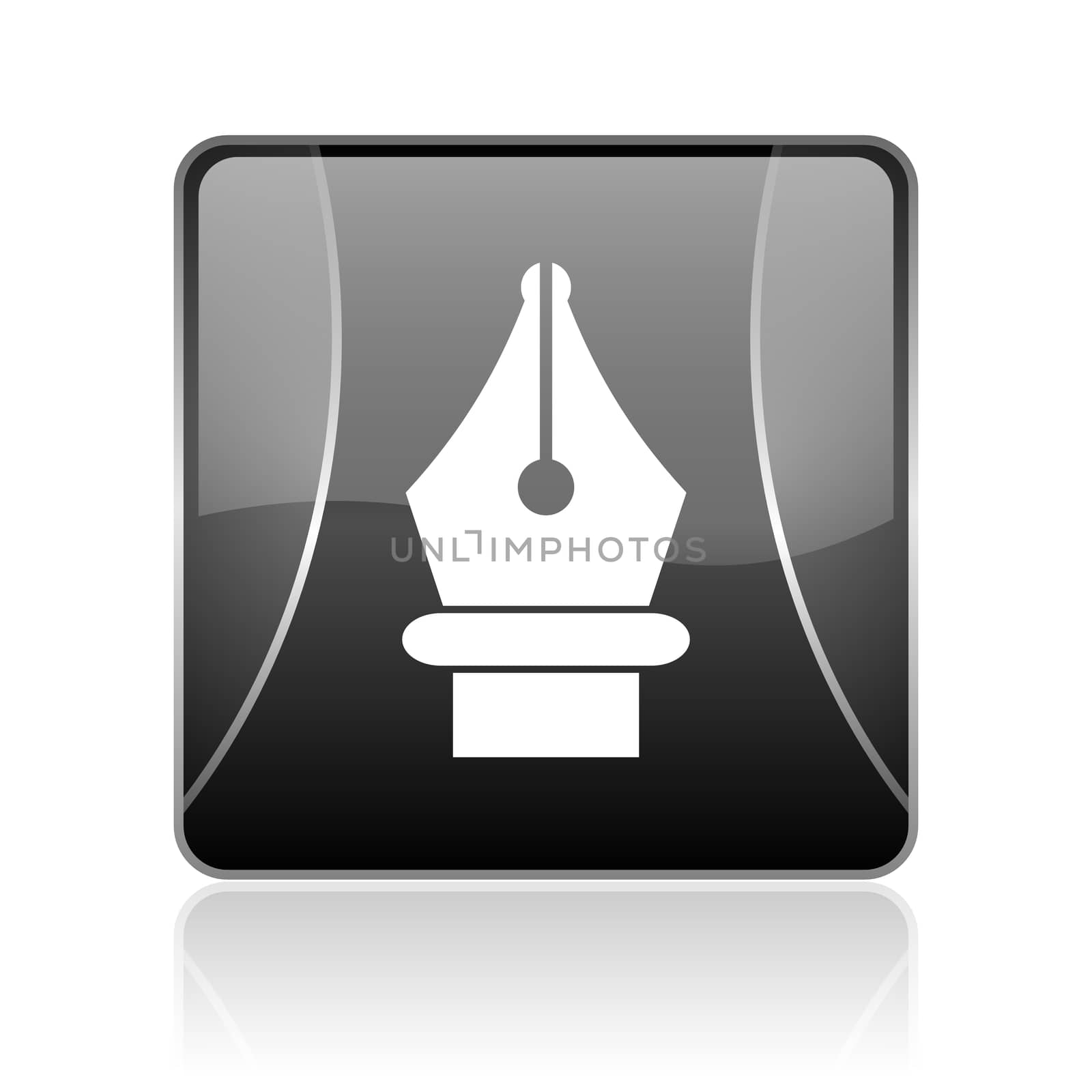 black modern square web glossy icon on white background with reflaction