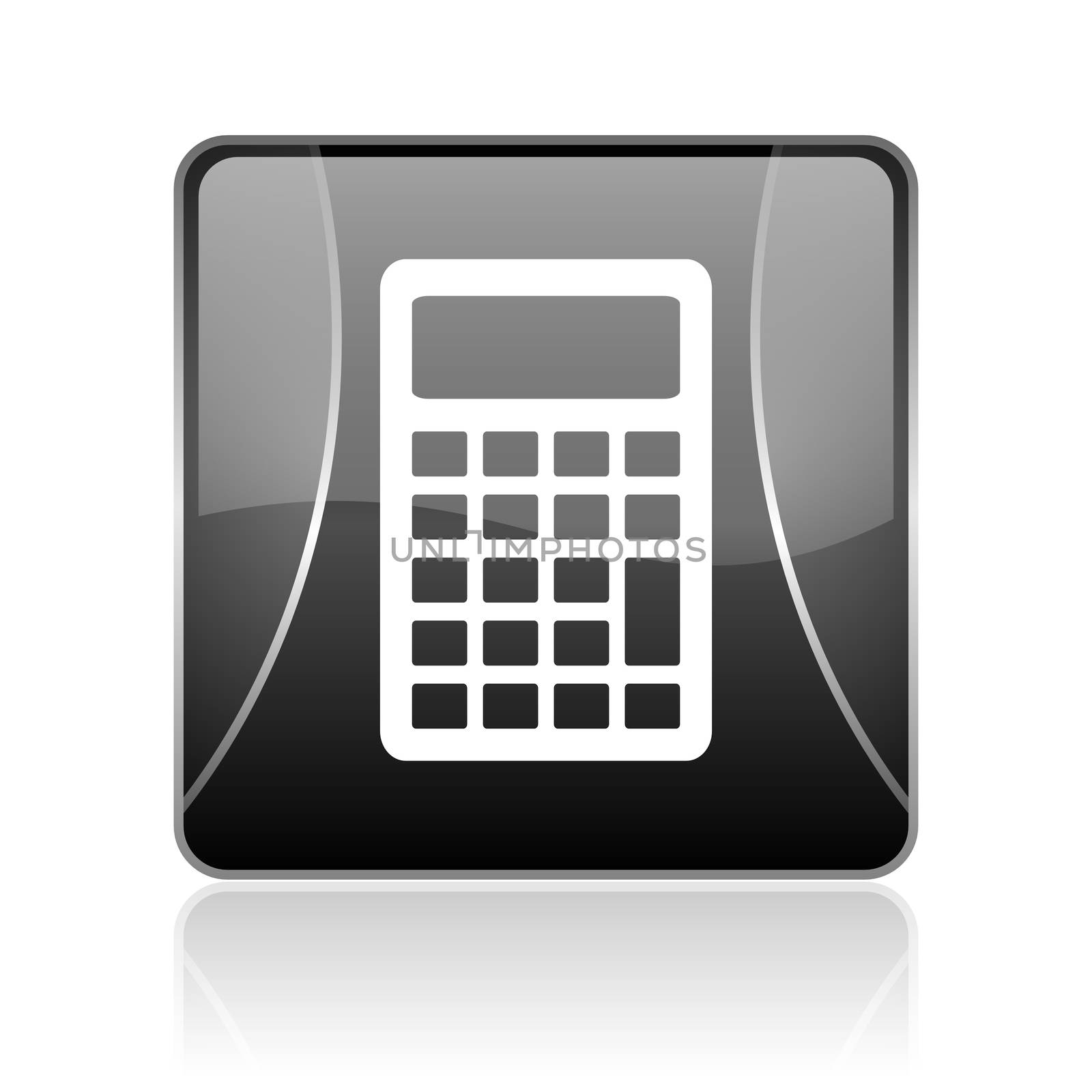 black modern square web glossy icon on white background with reflaction