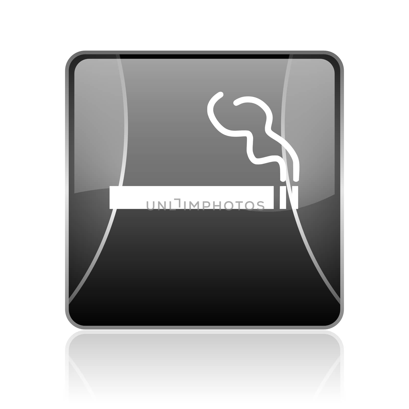 black modern square web glossy icon on white background with reflaction