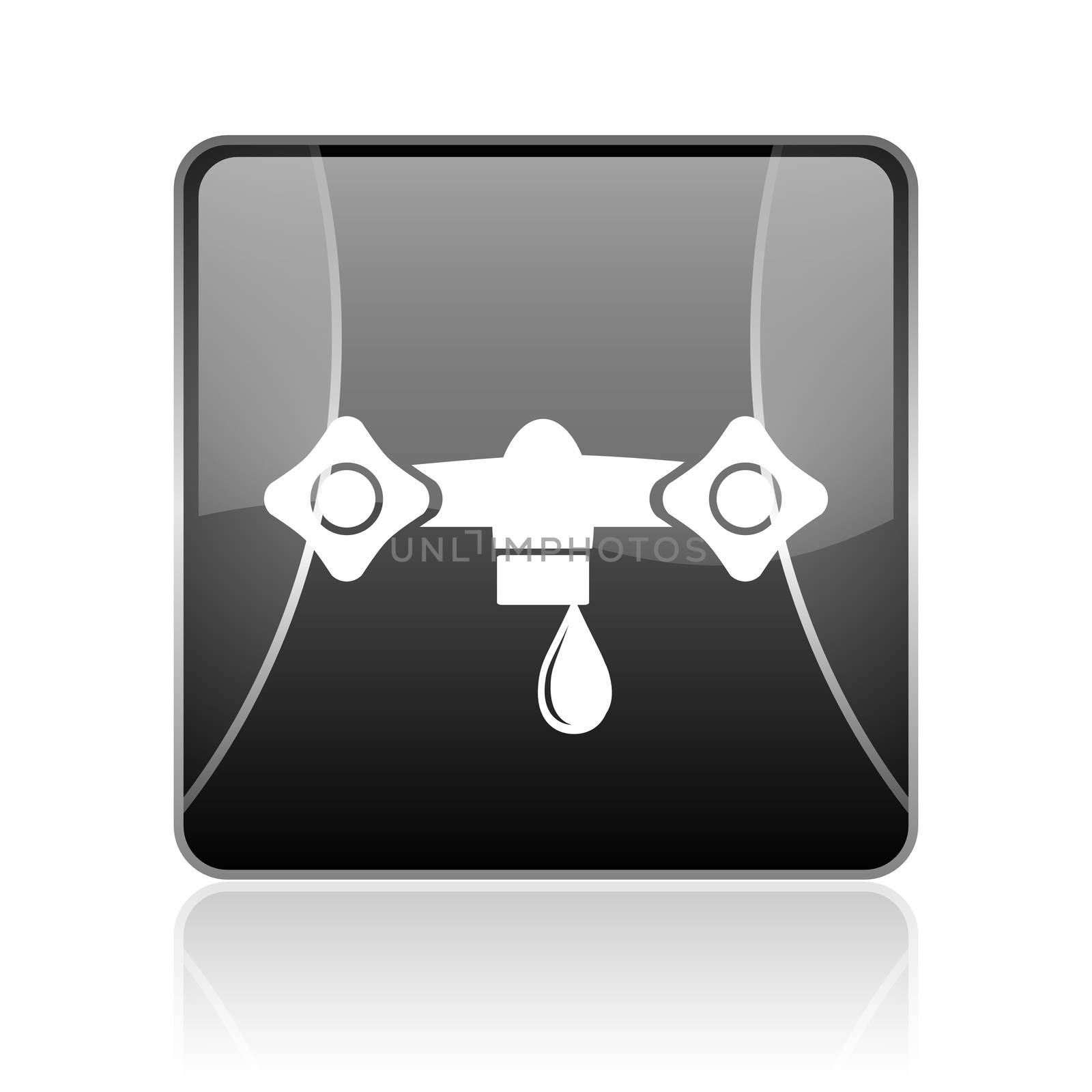 black modern square web glossy icon on white background with reflaction
