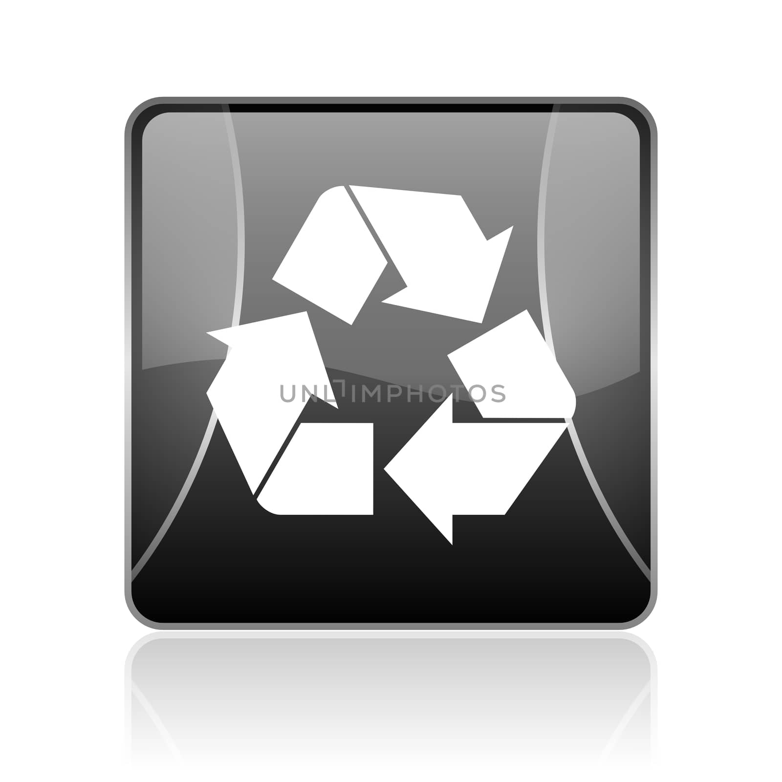 black modern square web glossy icon on white background with reflaction