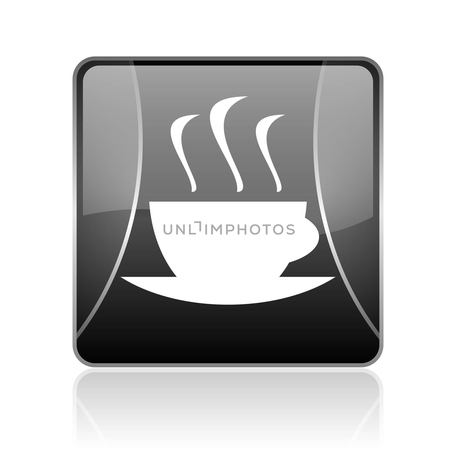 black modern square web glossy icon on white background with reflaction