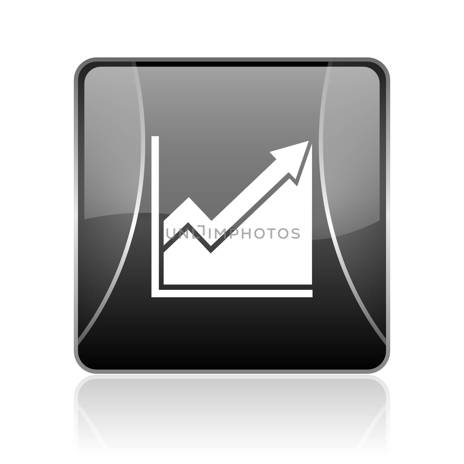 black modern square web glossy icon on white background with reflaction